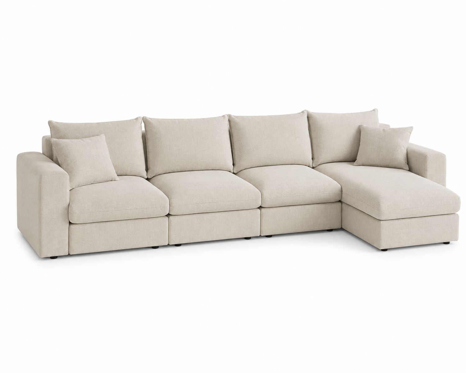 Sofa narożna z poduszkami 5-osobowa beżowa tkanina