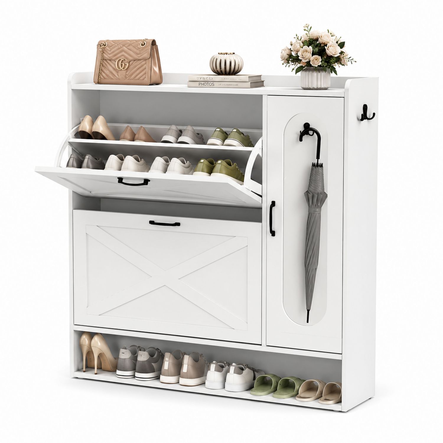Szafka na buty z płyty MDF biała 120x30x100 cm