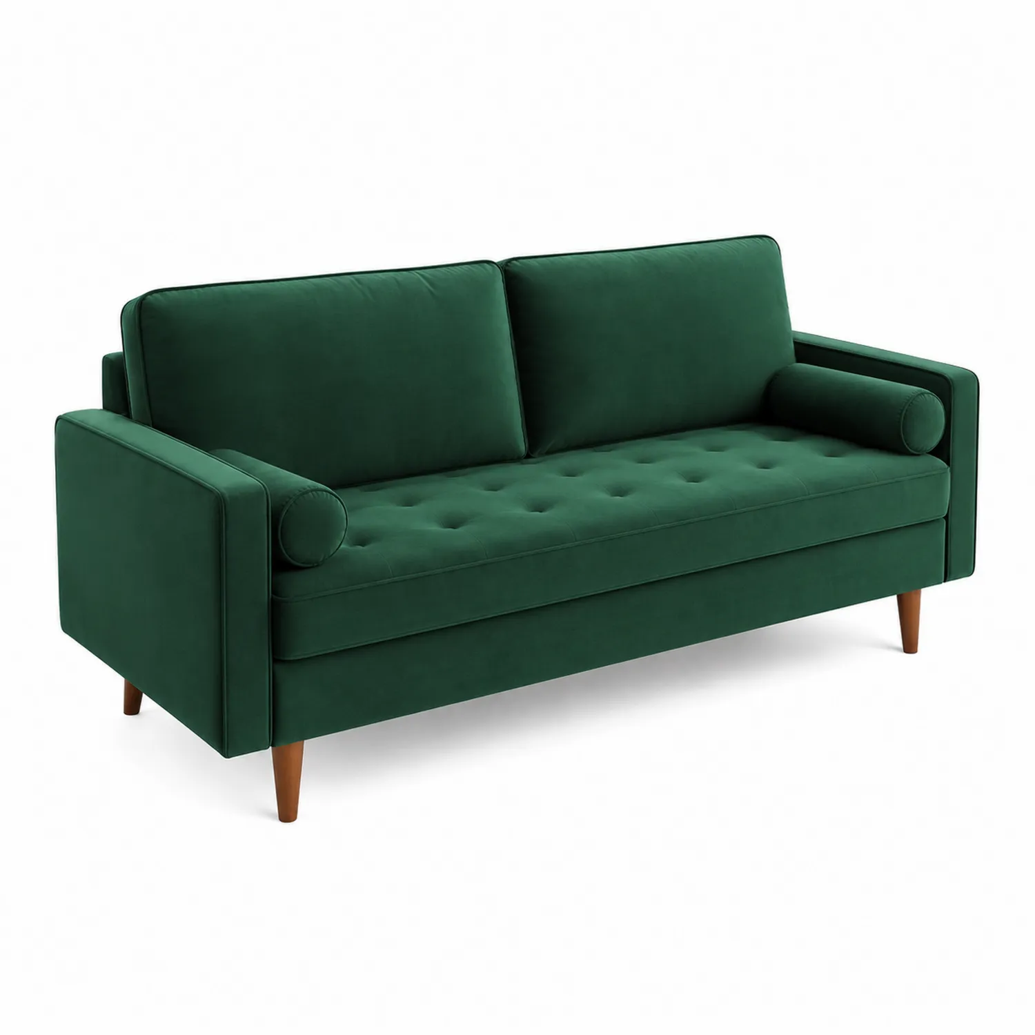 Trzyosobowa Sofa Welur Zielony z Drewnianymi Nogami-Wohnkulturcraft