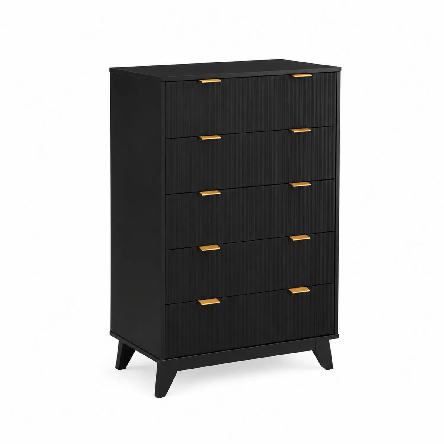Czarna Komoda z 5 Szufladami MDF i Metalowe Uchwyty-Wohnkulturcraft