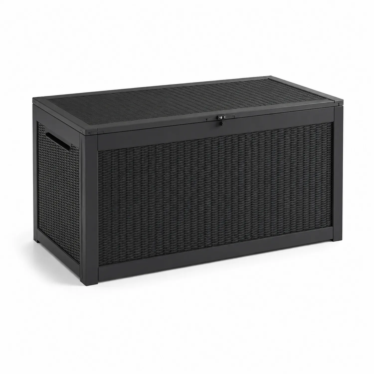 Czarna skrzynia ogrodowa z technorattanu 120 cm x 50 cm x 60 cm-Wohnkulturcraft