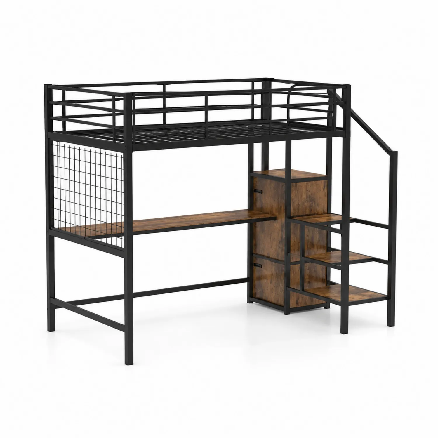 Metalowe łóżko piętrowe z biurkiem i schodami 200x90 cm-Wohnkulturcraft