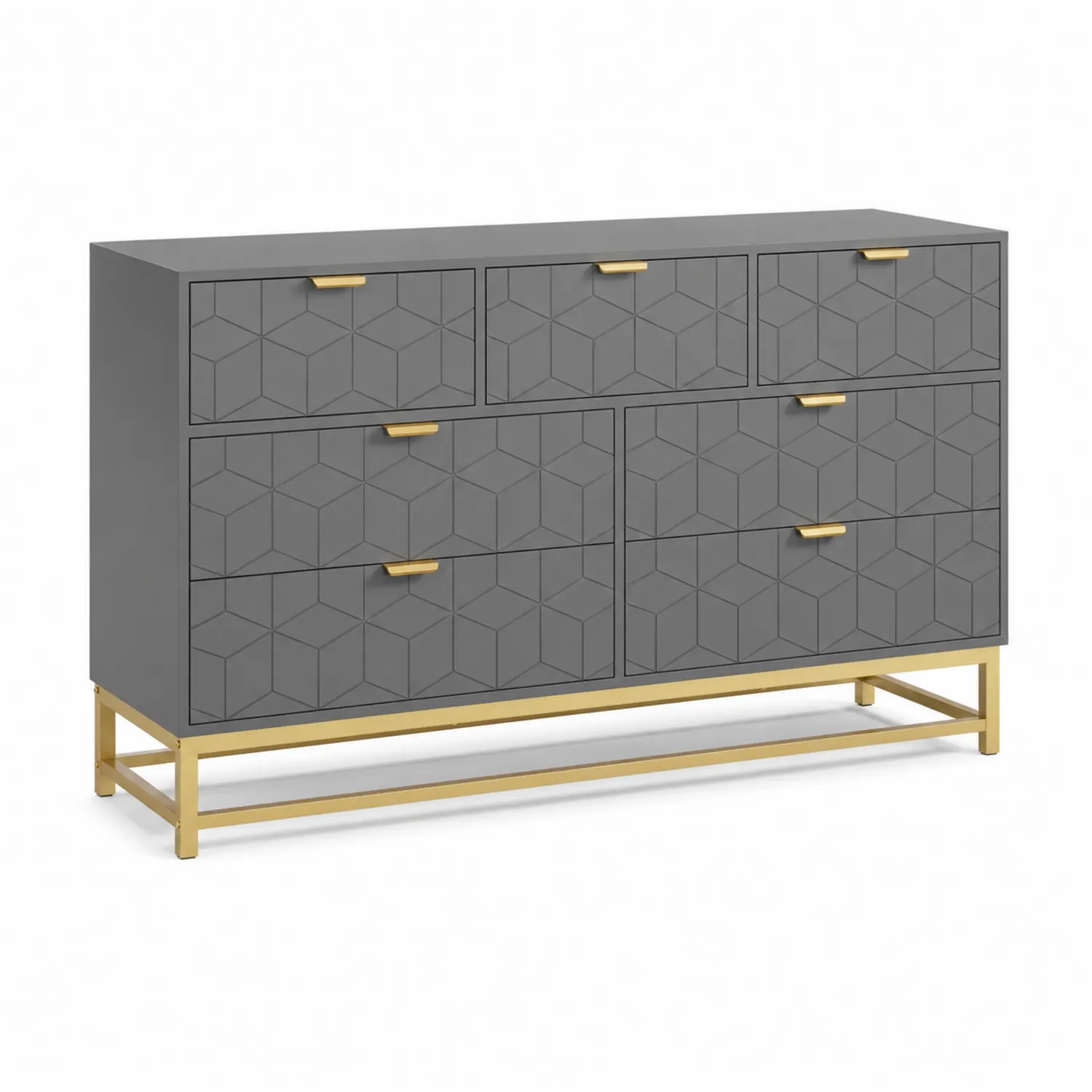 Komoda z 7 szufladami z płyty MDF szara ze złotymi detalami-Wohnkulturcraft