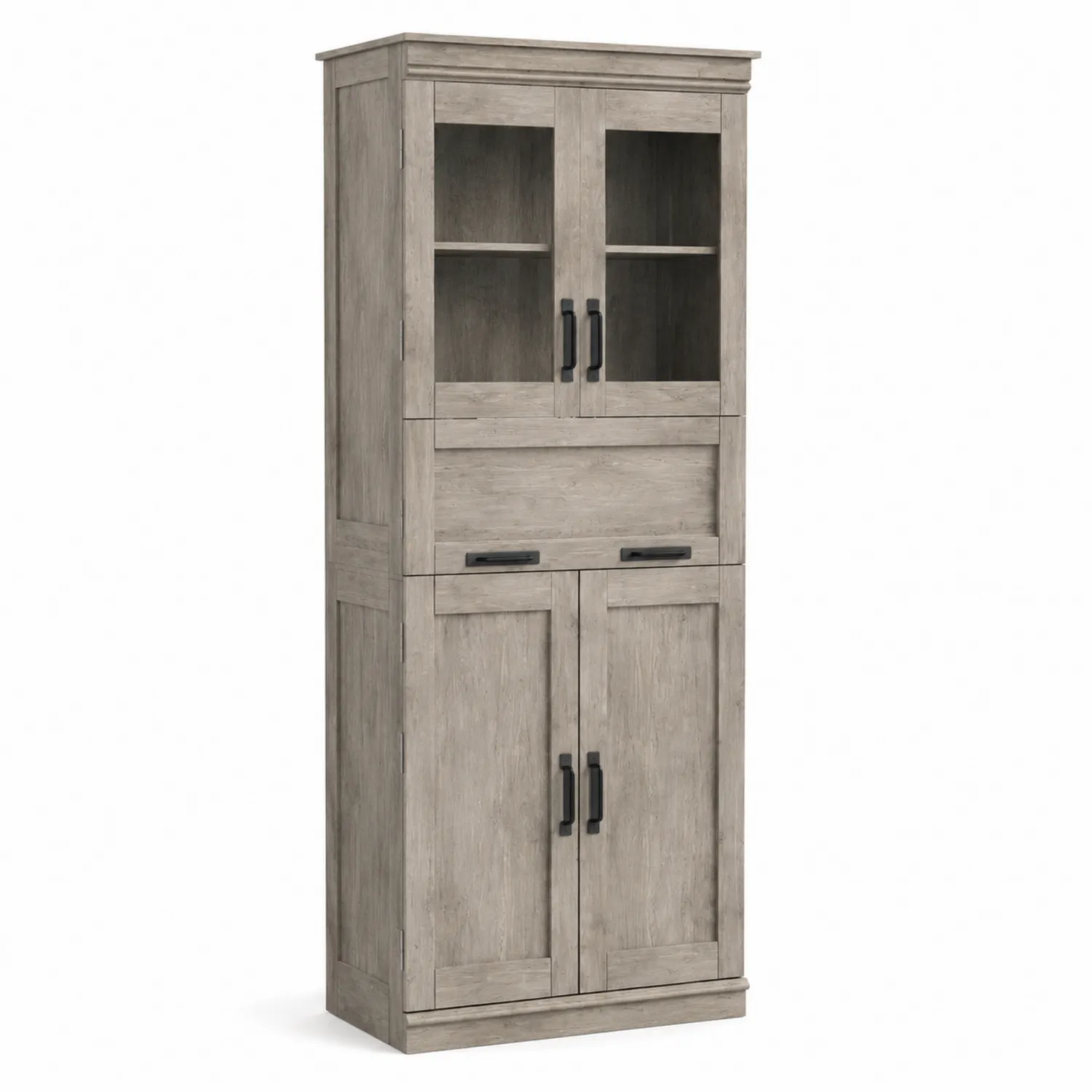 Kredens kuchenny z płyty MDF z drzwiami ze szkła hartowanego szary 180x80x40 cm-Wohnkulturcraft