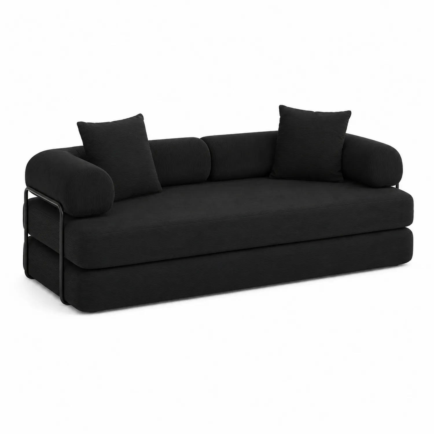 Sofa 3-osobowa z tkaniny sztruksowej, czarna, długość 200 cm-Wohnkulturcraft