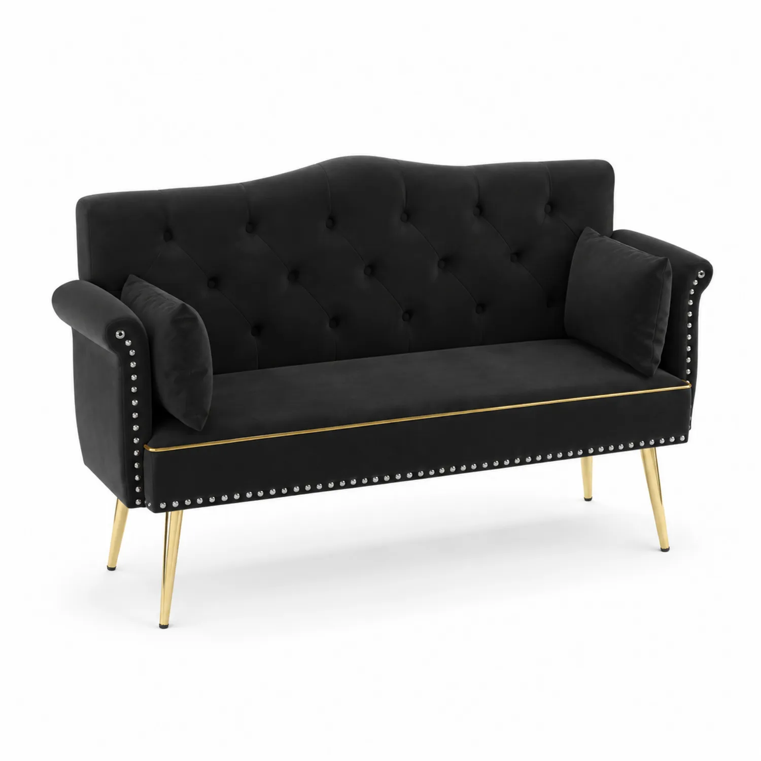 Czarna sofa welurowa z metalowymi nogami-Wohnkulturcraft