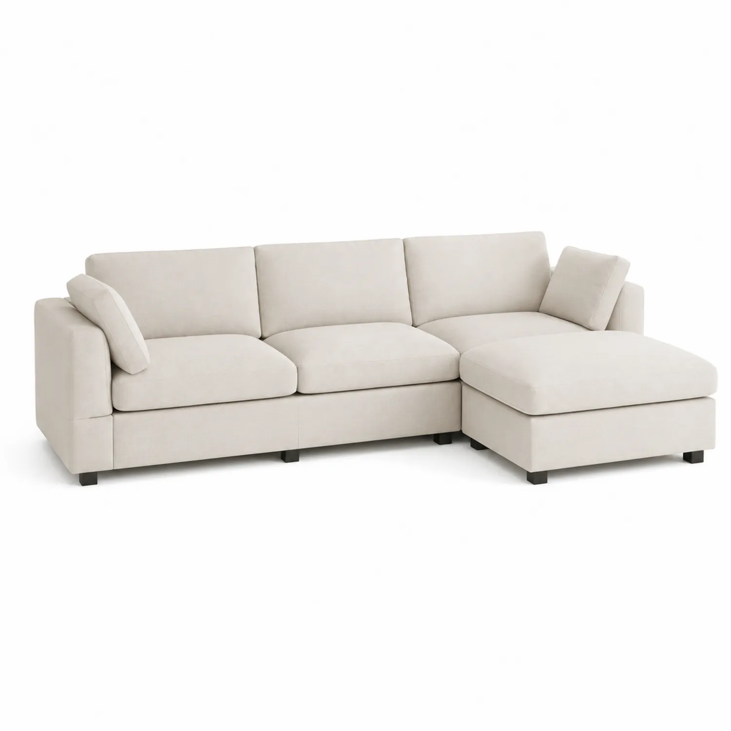 Sofa narożna z tkaniny z szezlongiem, kremowa-Wohnkulturcraft