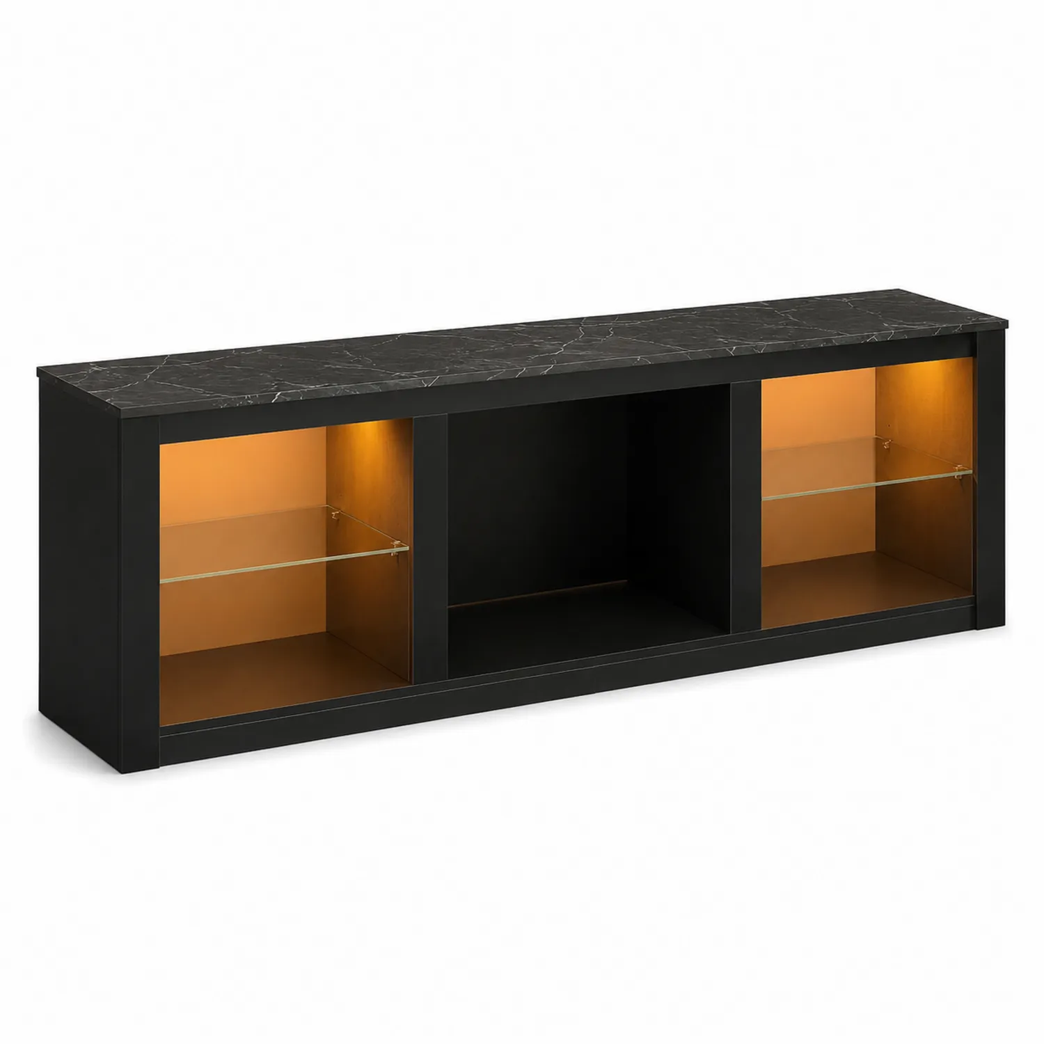 Szafka RTV z drewna i szkła hartowanego z oświetleniem LED 180x40x50 cm-Wohnkulturcraft