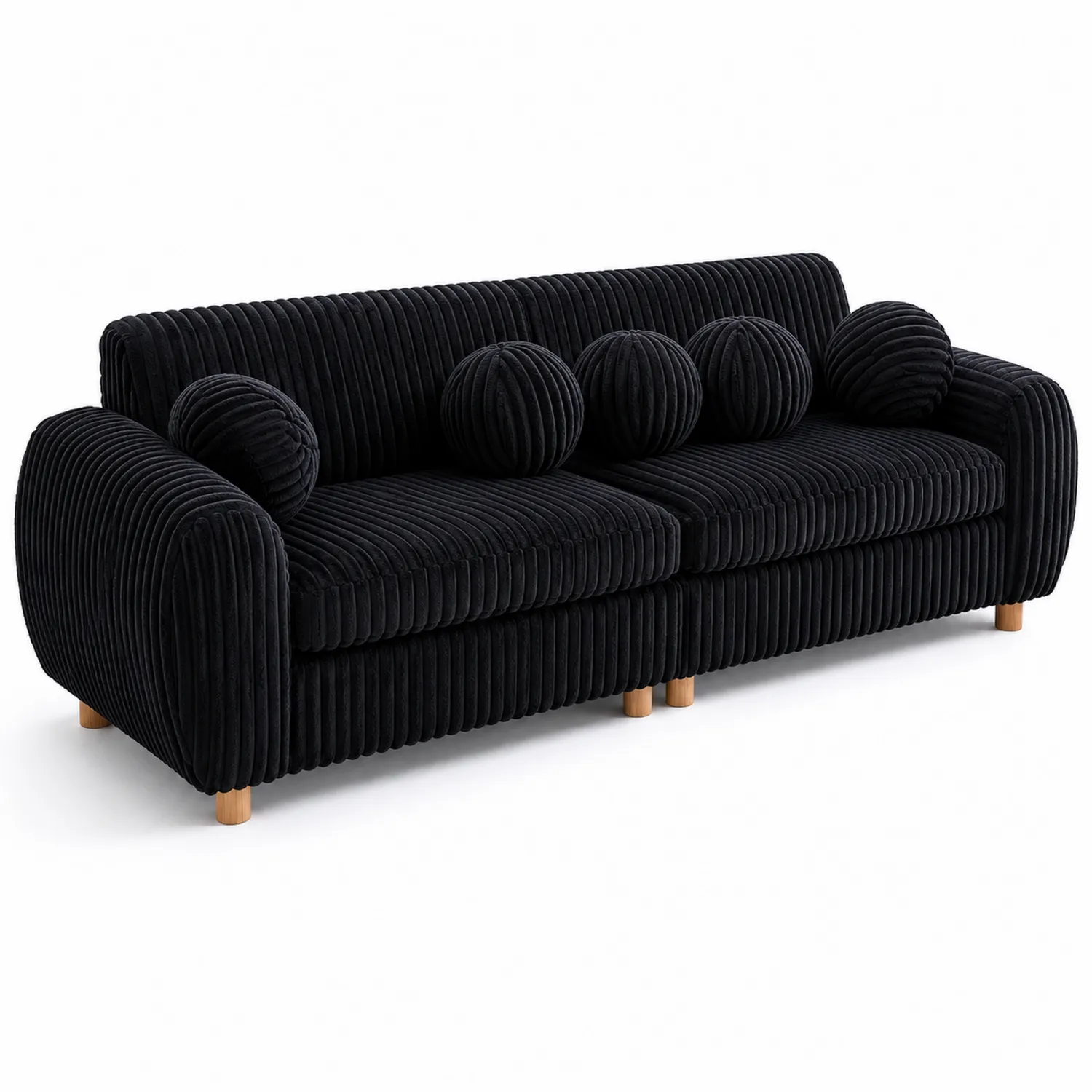 Sofa 3-osobowa z weluru z drewnianymi nogami-Wohnkulturcraft