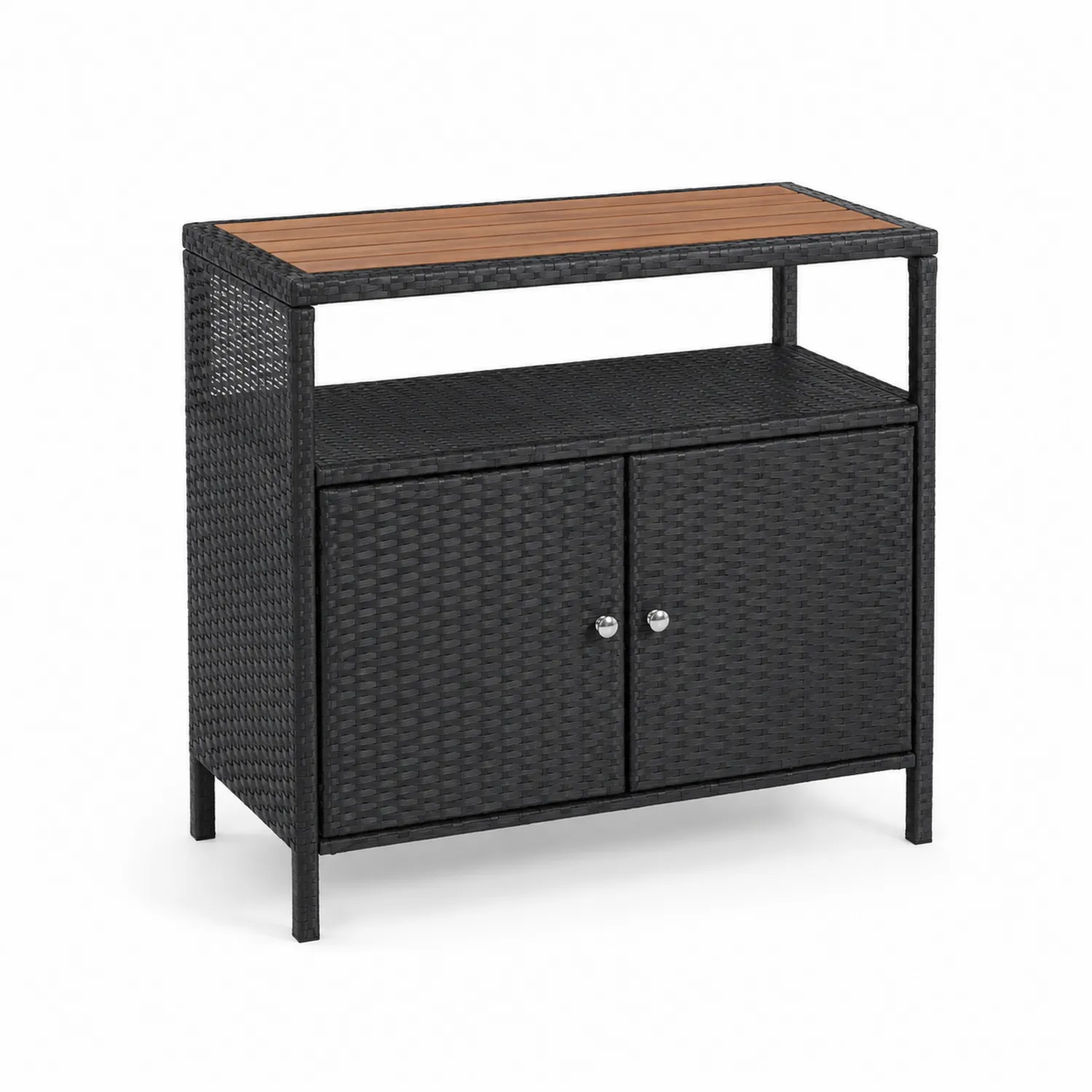 Szafka z rattanu i drewna tekowego 80 cm Czarny-Wohnkulturcraft