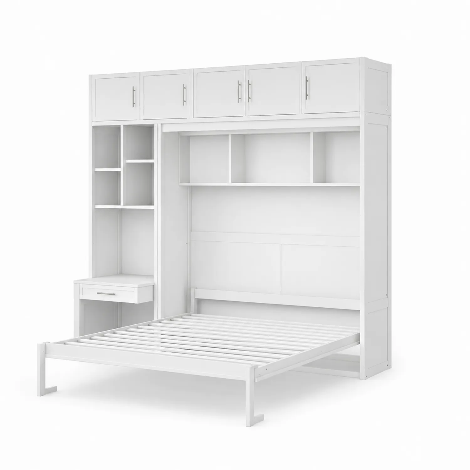 Łóżko składane z półkami i szafkami białe 200x160 cm drewno-Wohnkulturcraft