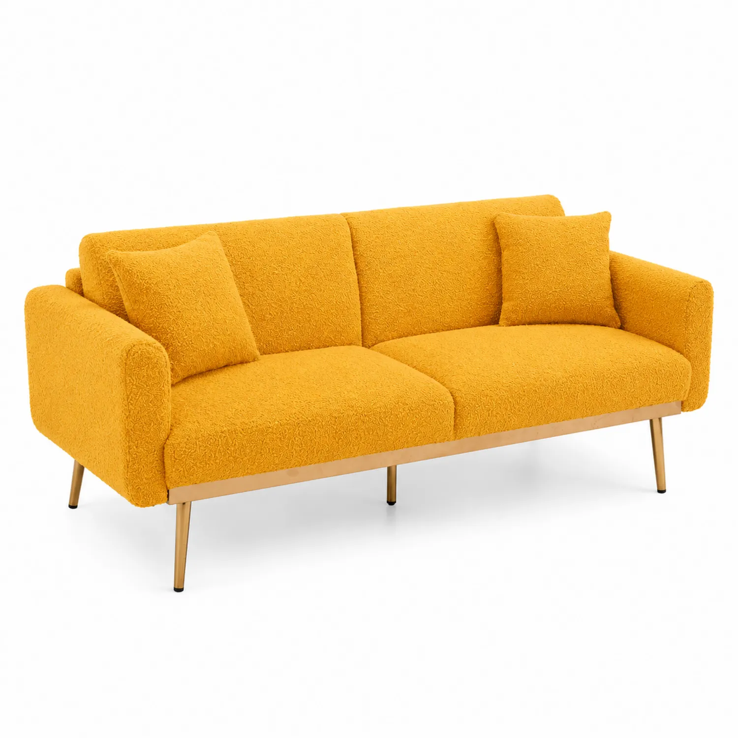 Sofa 3-osobowa Żółta Boucle z Poduszkami-Wohnkulturcraft