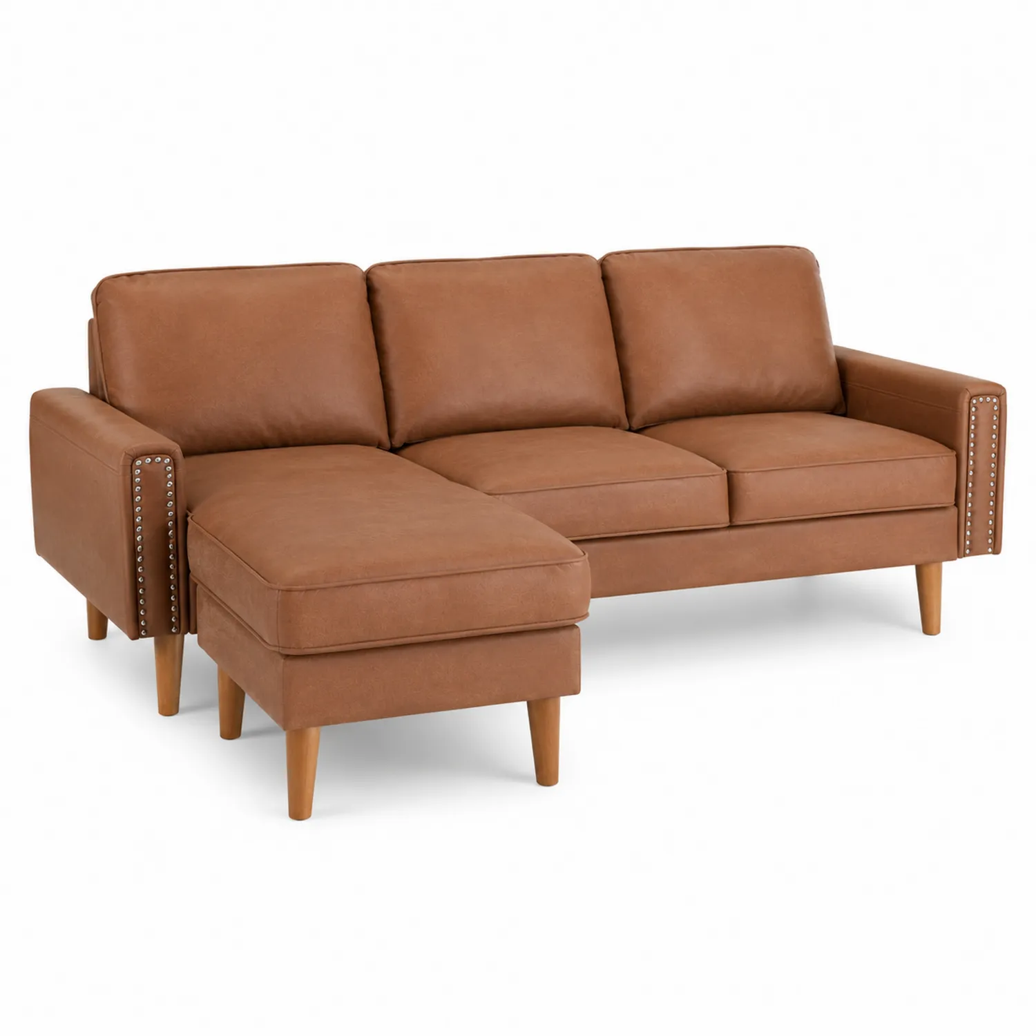 Narożna sofa z brązowej skóry sztucznej 210x140 cm-Wohnkulturcraft