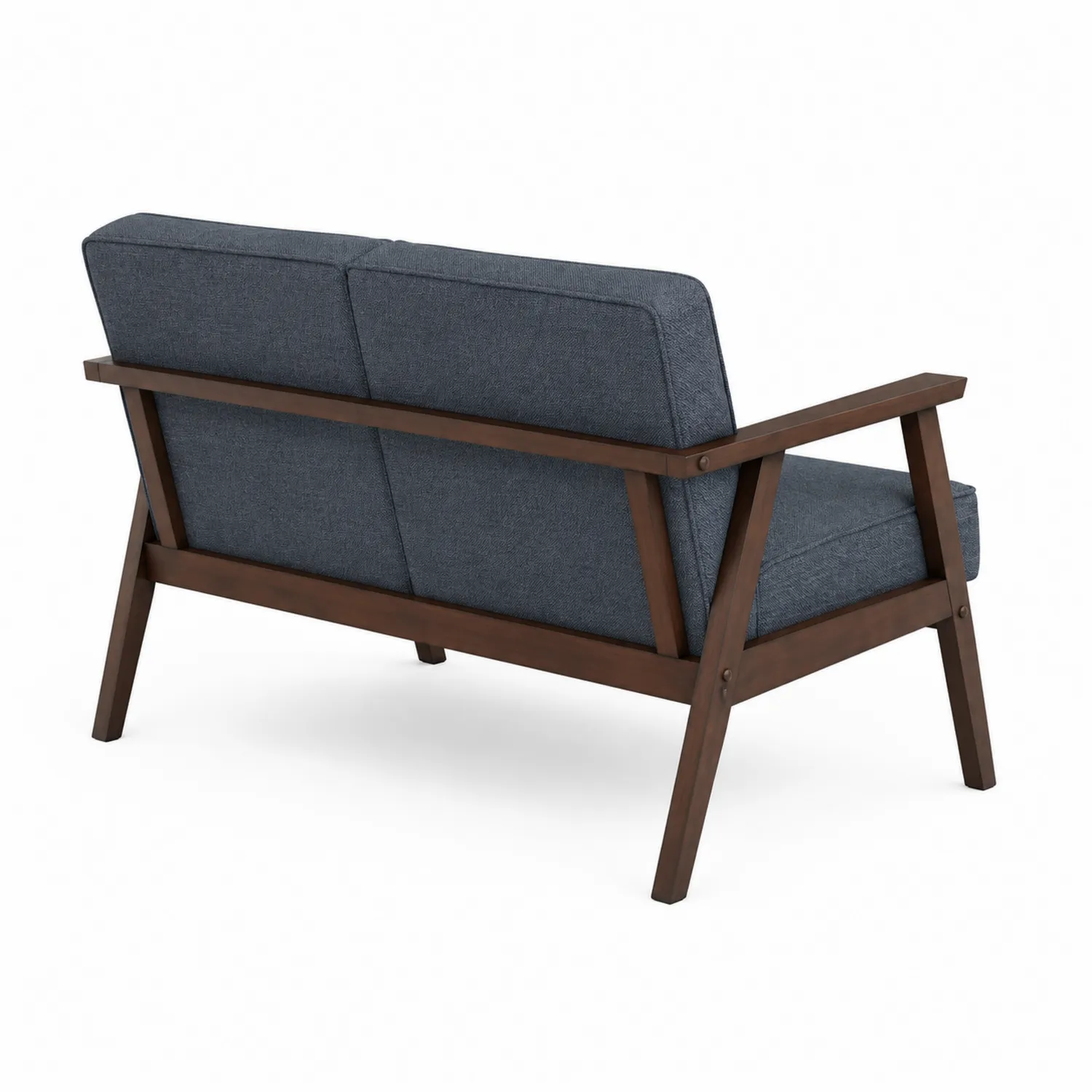 Sofa z drewnianym stelażem i niebieskim poliestrem, 135cm-Wohnkulturcraft