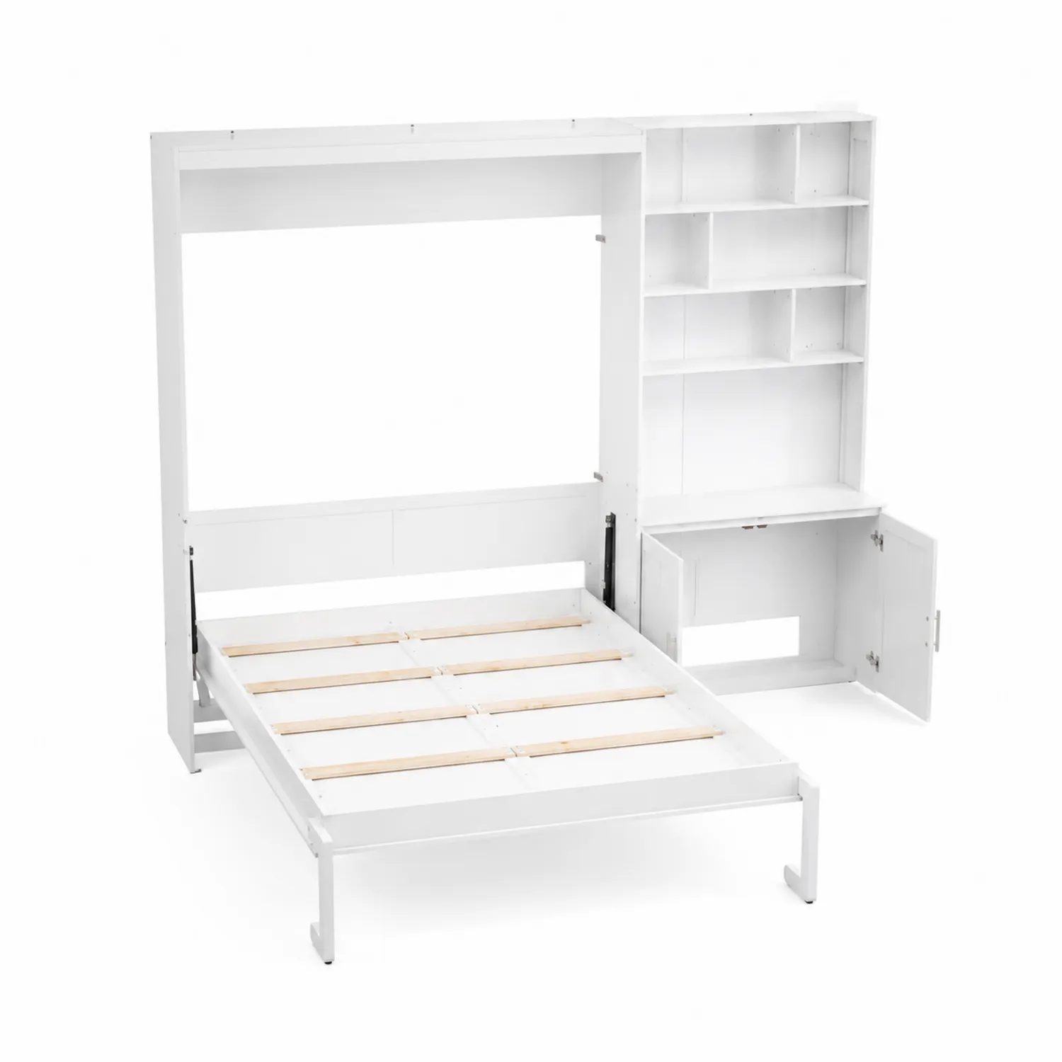 Składane łóżko z półkami białe z płyty MDF-Wohnkulturcraft