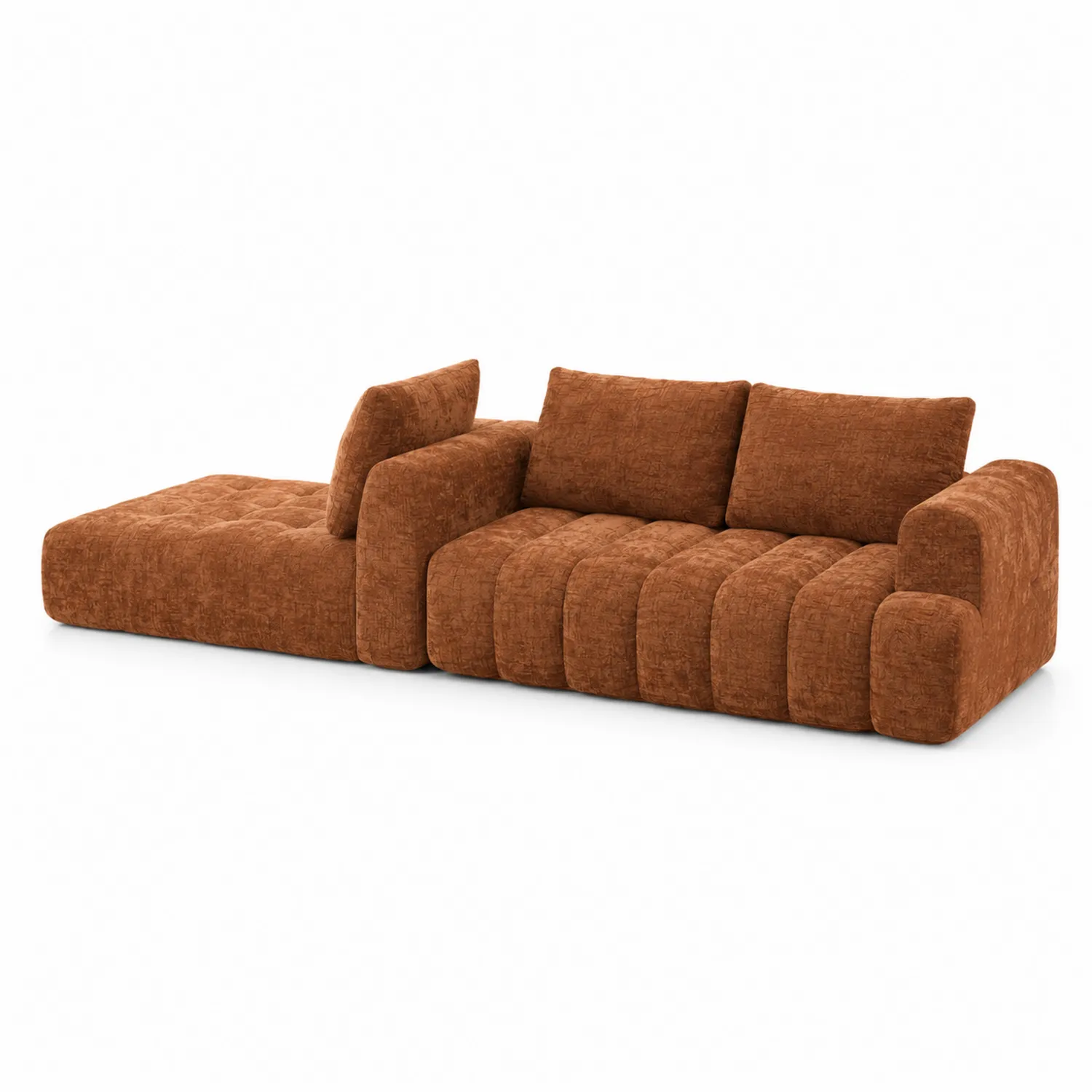 Sofa narożna z szezlongiem brązowa tkanina poliestrowa-Wohnkulturcraft