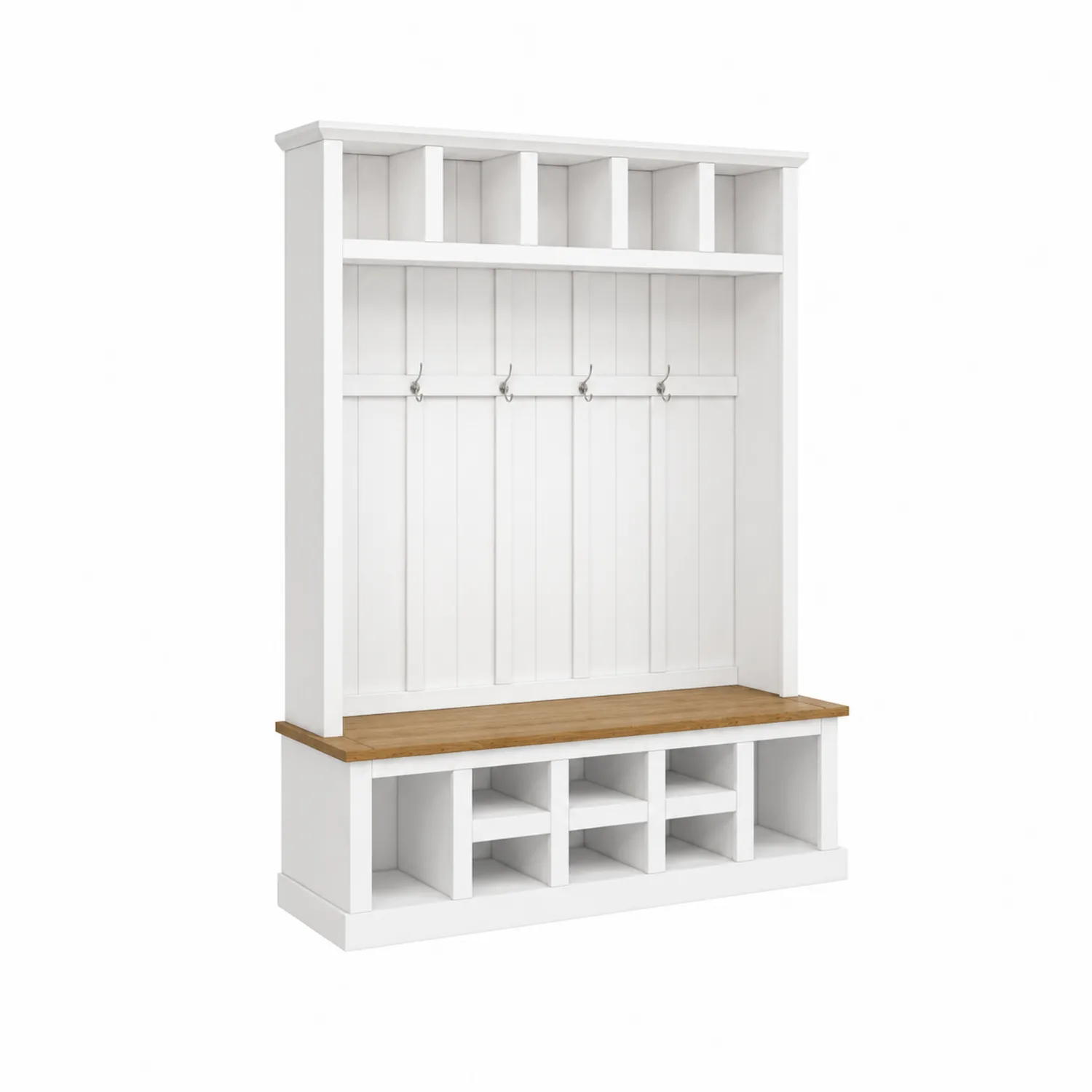 Wieszak z półkami i ławką z MDF i dębu 180x120x35 cm-Wohnkulturcraft