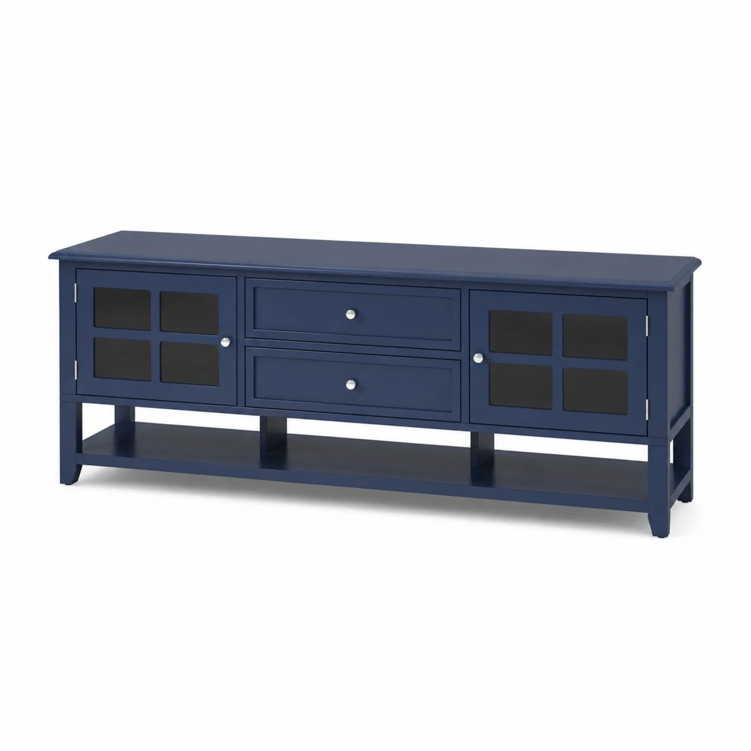 Szafka RTV drewniana z szufladami i drzwiami ze szkła hartowanego 140 cm-Wohnkulturcraft