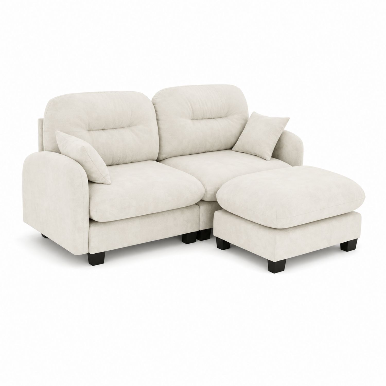 Narożna sofa z podnóżkiem, kremowa, tkanina poliestrowa