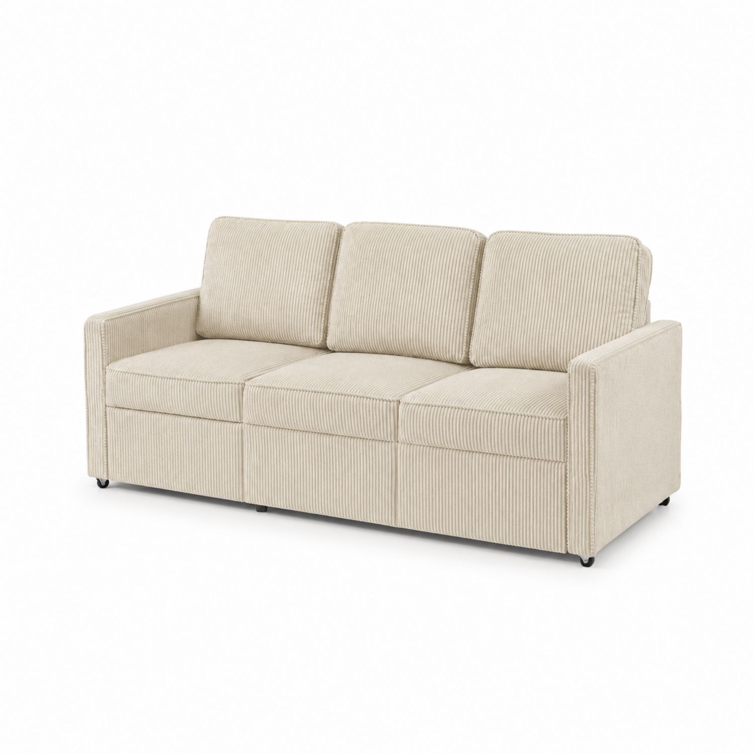 Sofa Rozkładana 3-osobowa Sztruksowa Beżowa
