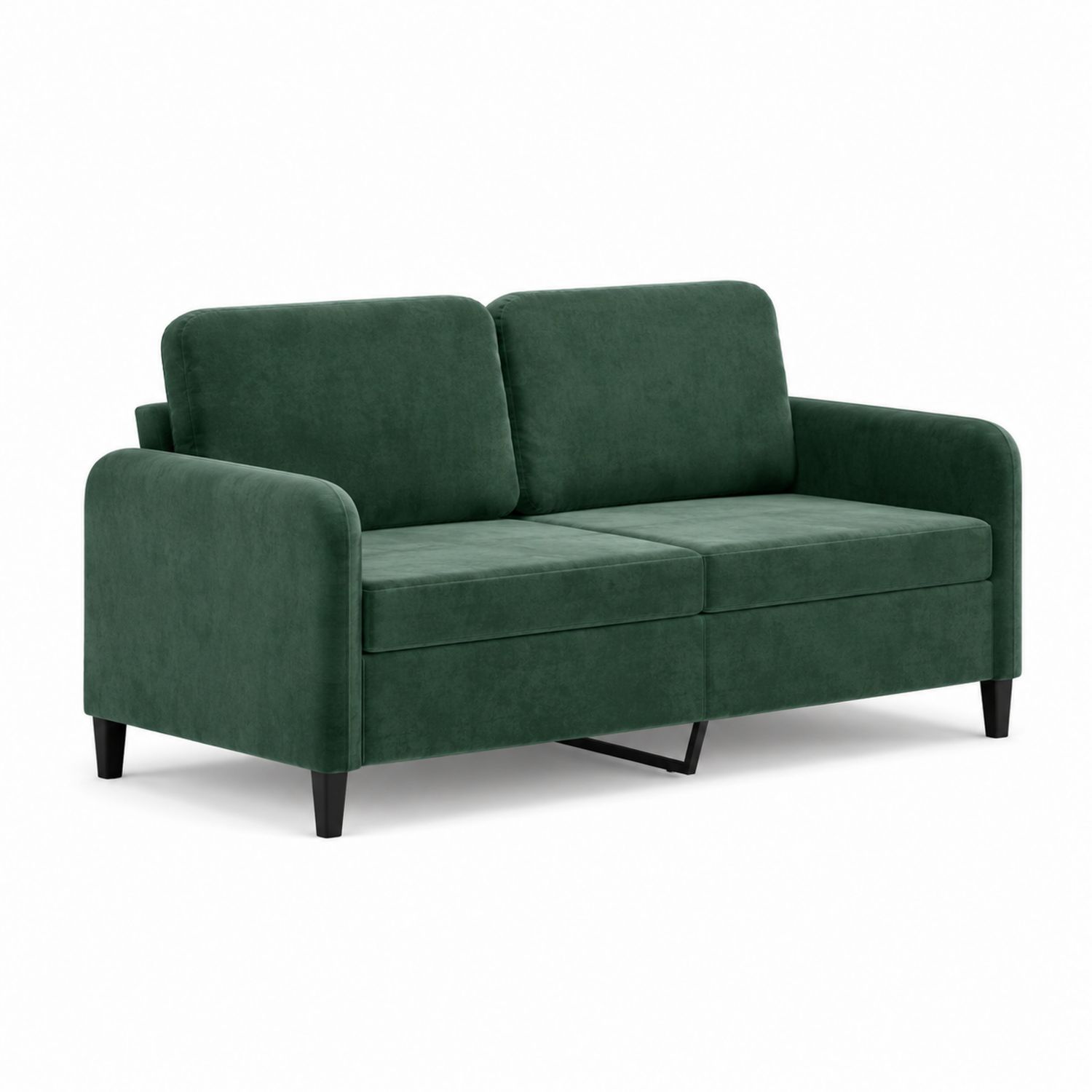 Dwuosobowa sofa z aksamitu w kolorze Zielonym z drewnianymi nogami