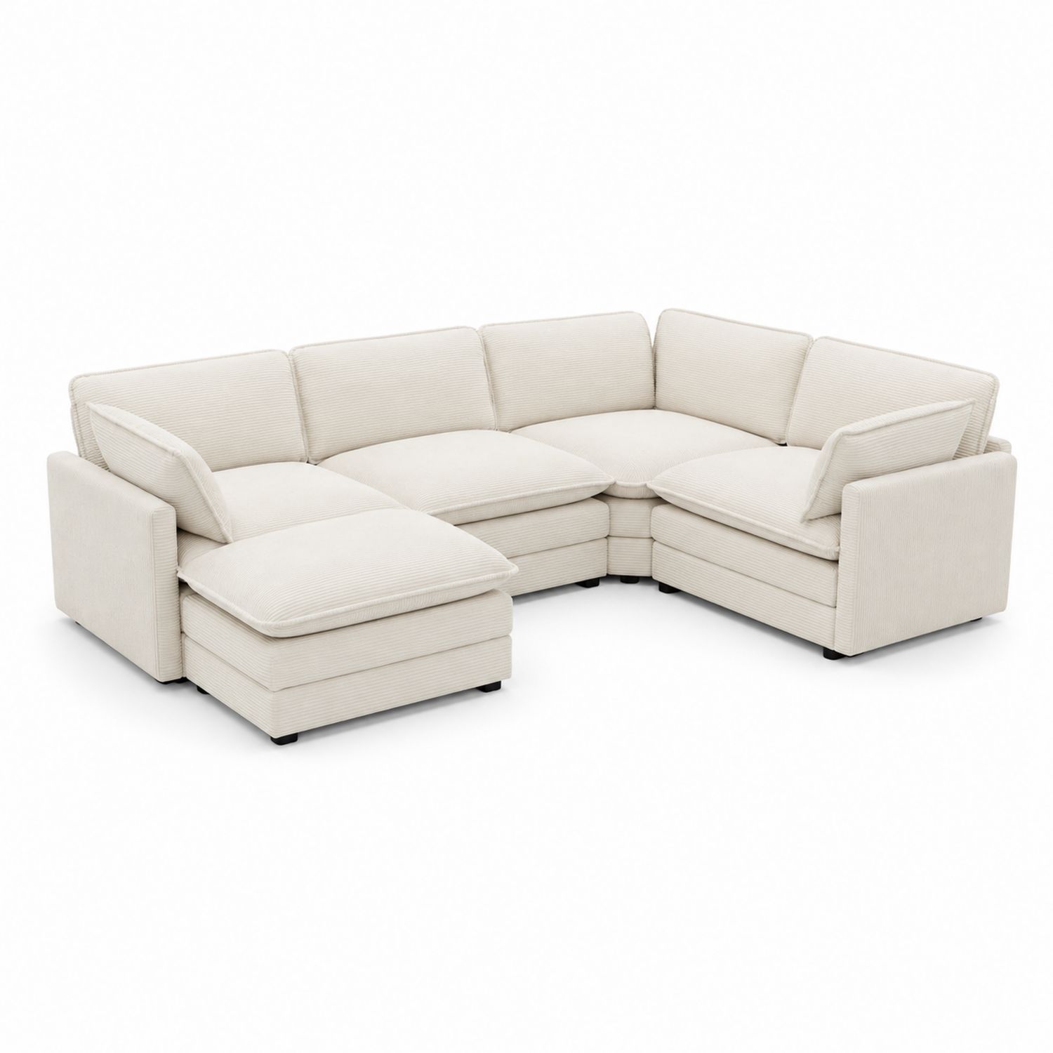 Narożna sofa modułowa z leżanką, beżowa, poliester