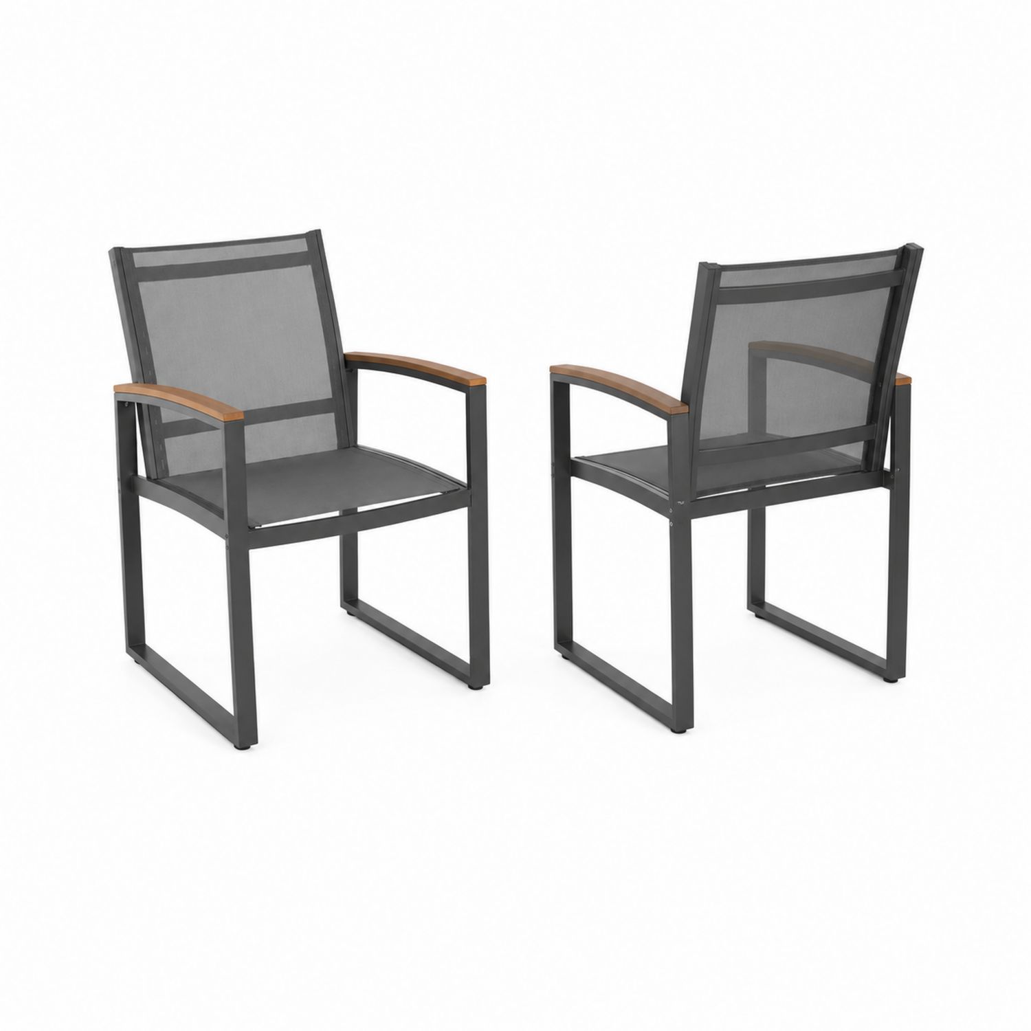 Zestaw 2 krzeseł ogrodowych aluminiowych z siedziskiem z tekstyliny, szary