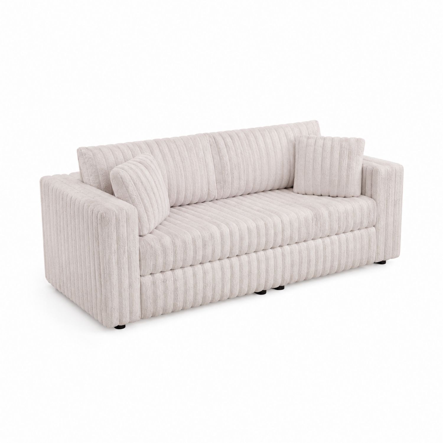 Sofa trzyosobowa z tkaniny prążkowanej kremowa