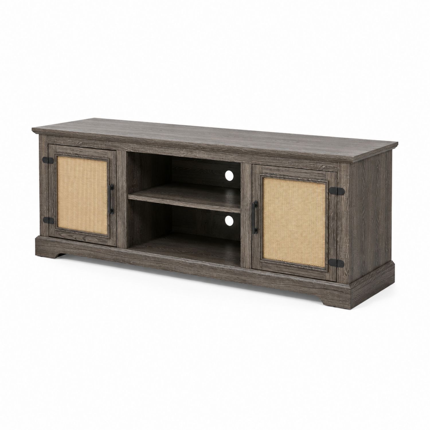 Szafka RTV drewniana z rattanu 180x50x45 cm Brązowa