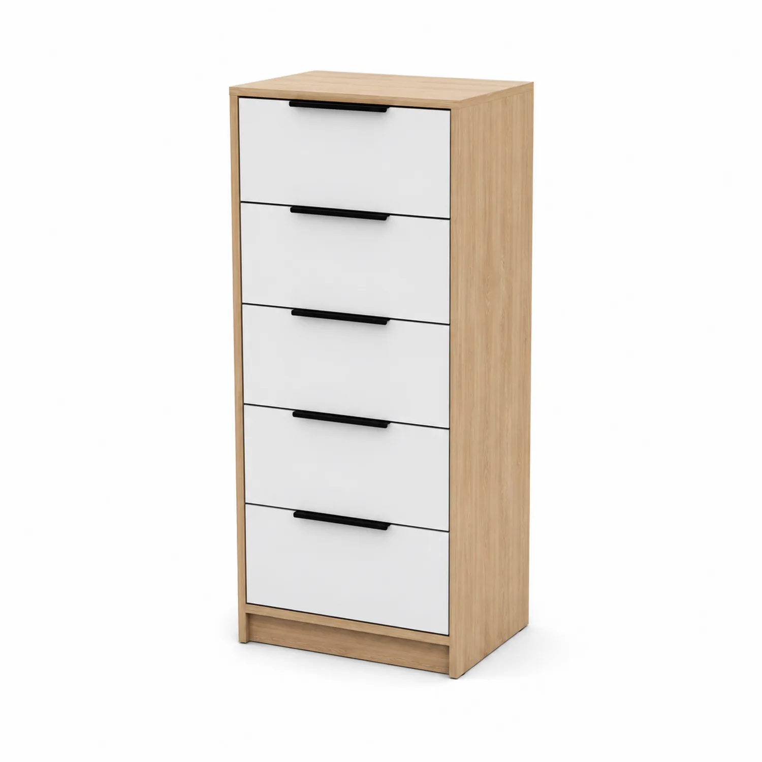 Komoda z 5 szufladami z płyty wiórowej, biały/dąb