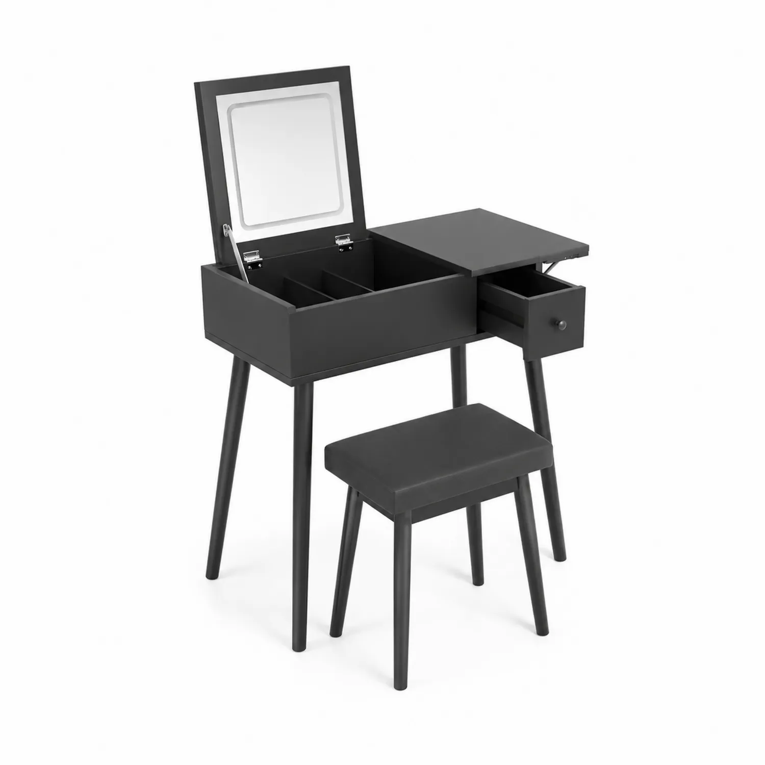Czarna toaletka z lustrem i taboretem drewniana 80 cm
