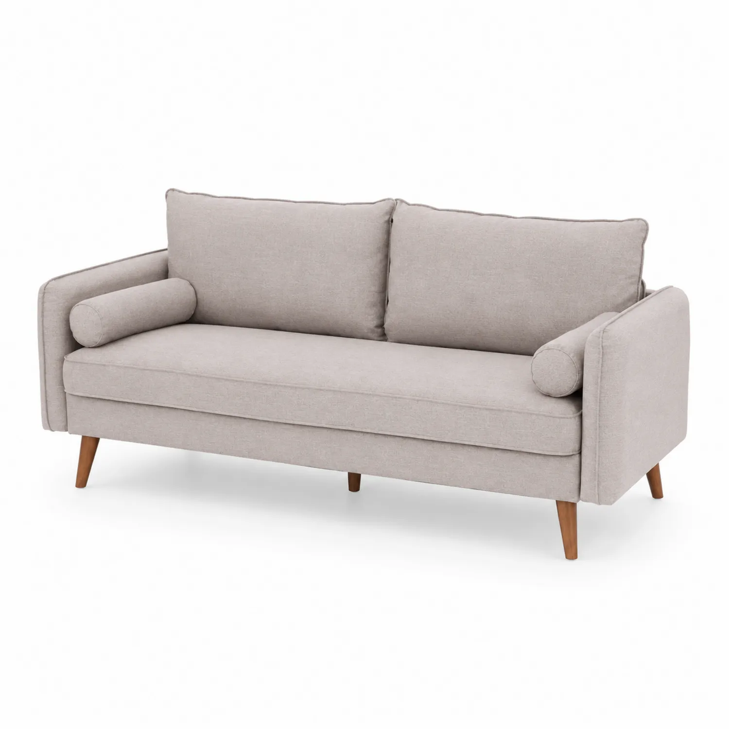 Beżowa Sofa 3-osobowa z Tkaniny i Drewna