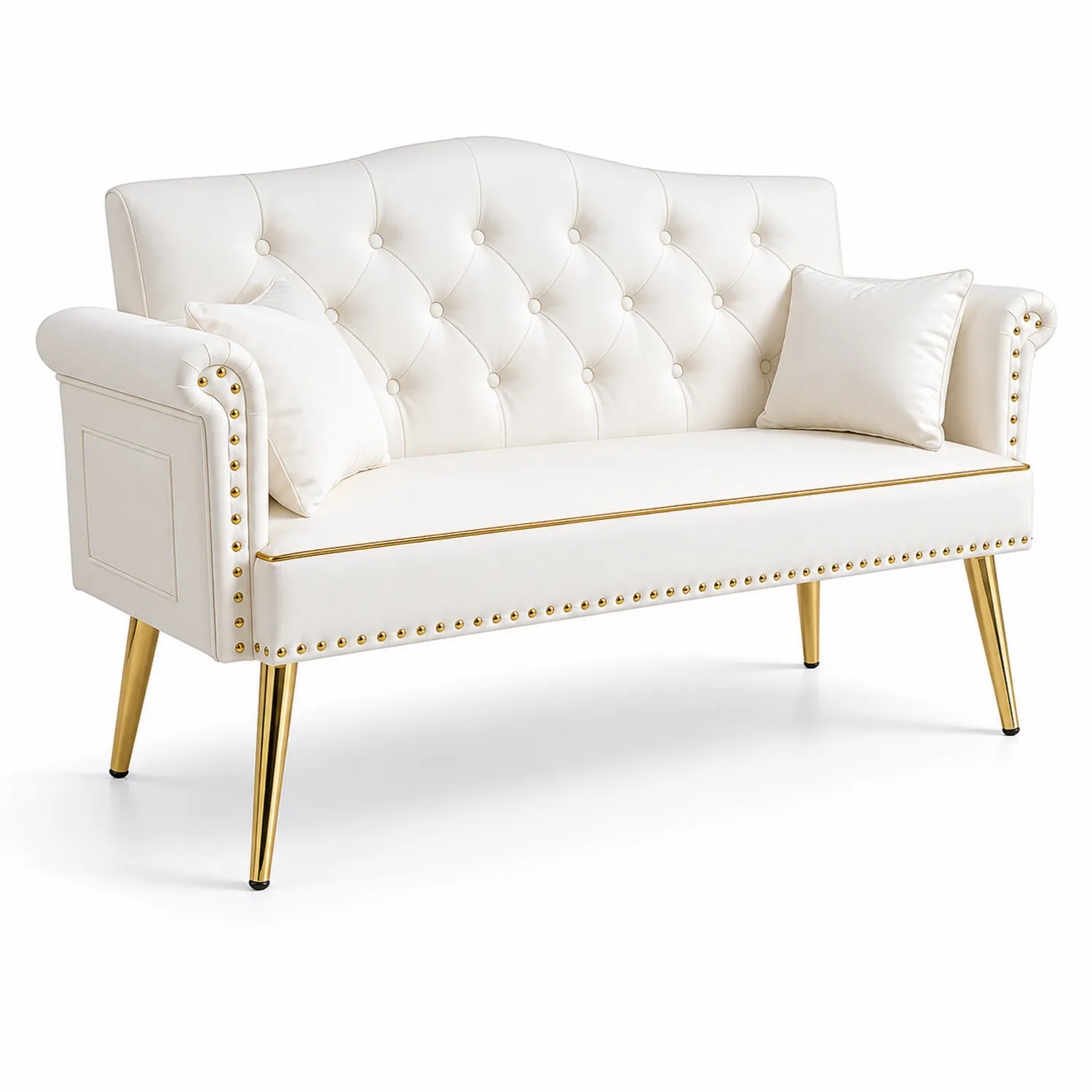 Sofa dwuosobowa z ekologicznej skóry z metalowymi nogami