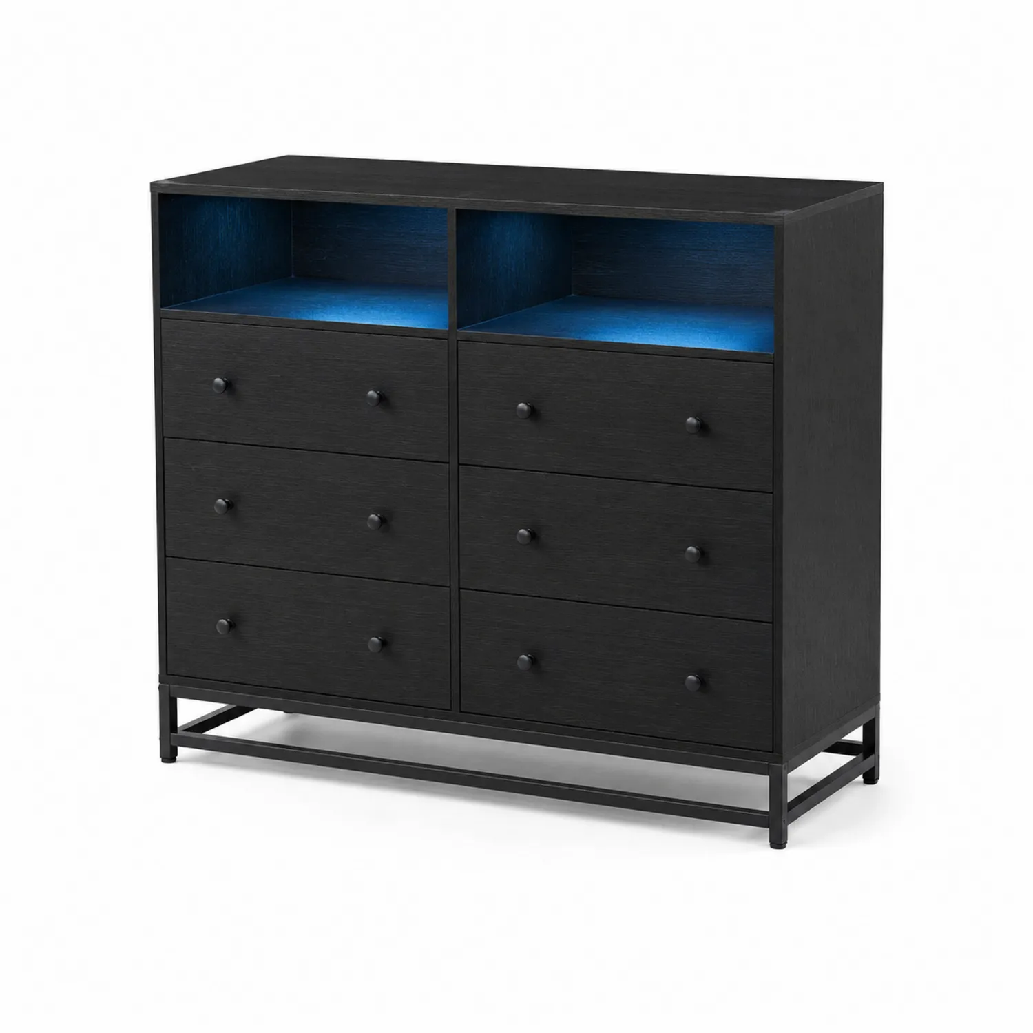 Komoda z 8 szufladami z płyty MDF z niebieskim podświetleniem 120x90x40 cm