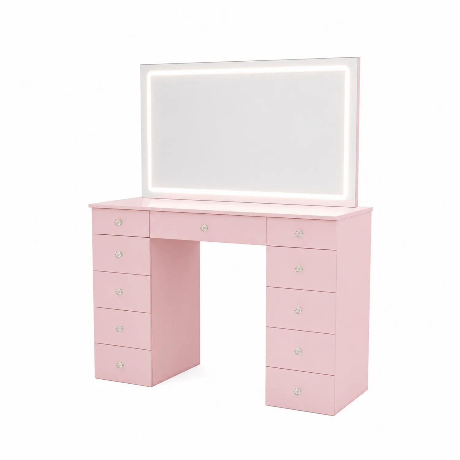 Różowa toaletka z lustrem LED MDF