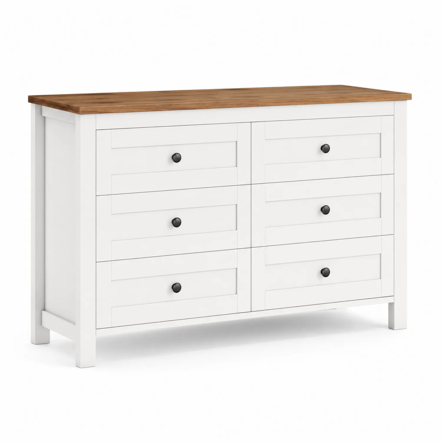 Komoda z sześcioma szufladami z drewna i MDF, blat dębowy 120cm
