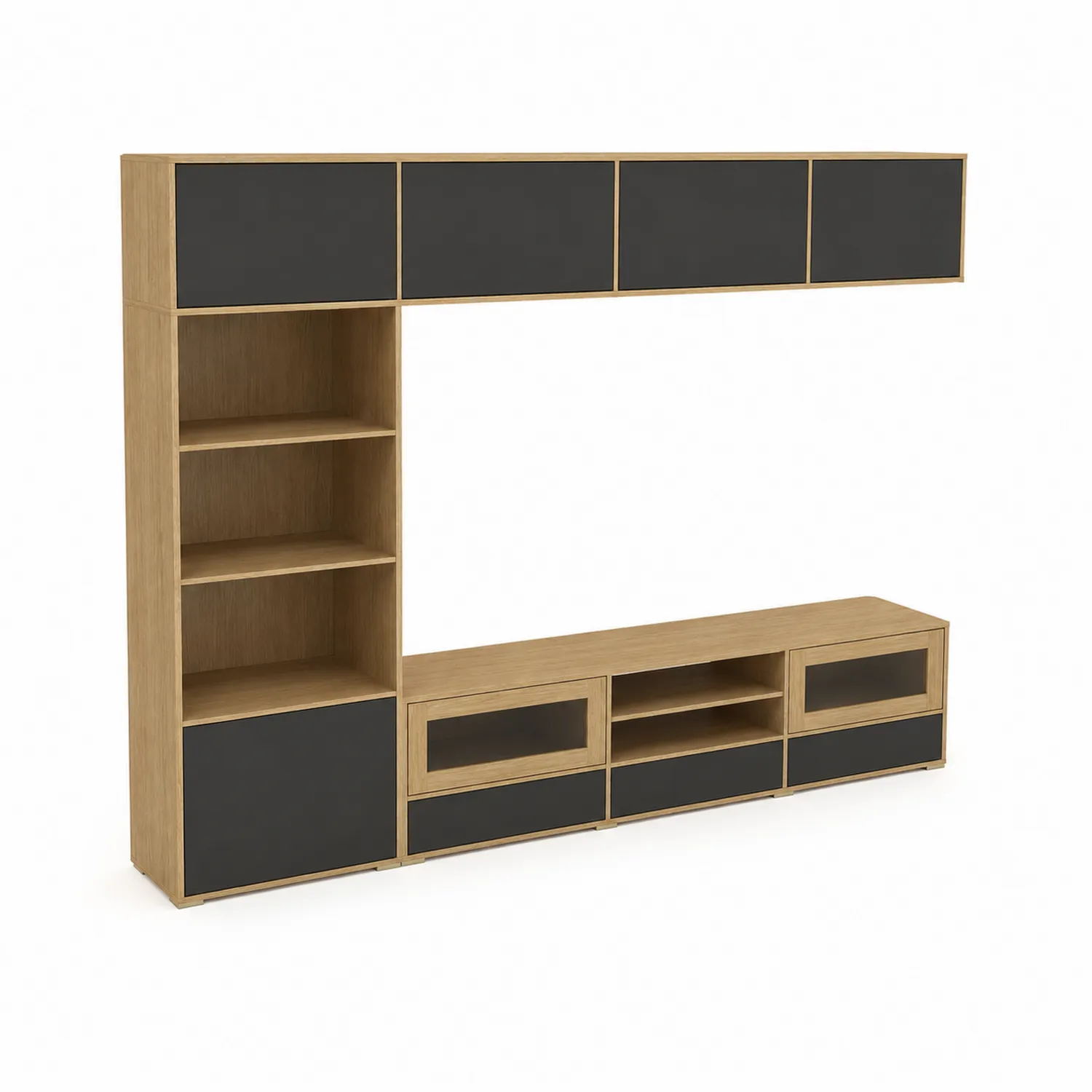 Szafka RTV z Półkami z Płyty MDF Dąb-Czarny 240x180x45 cm