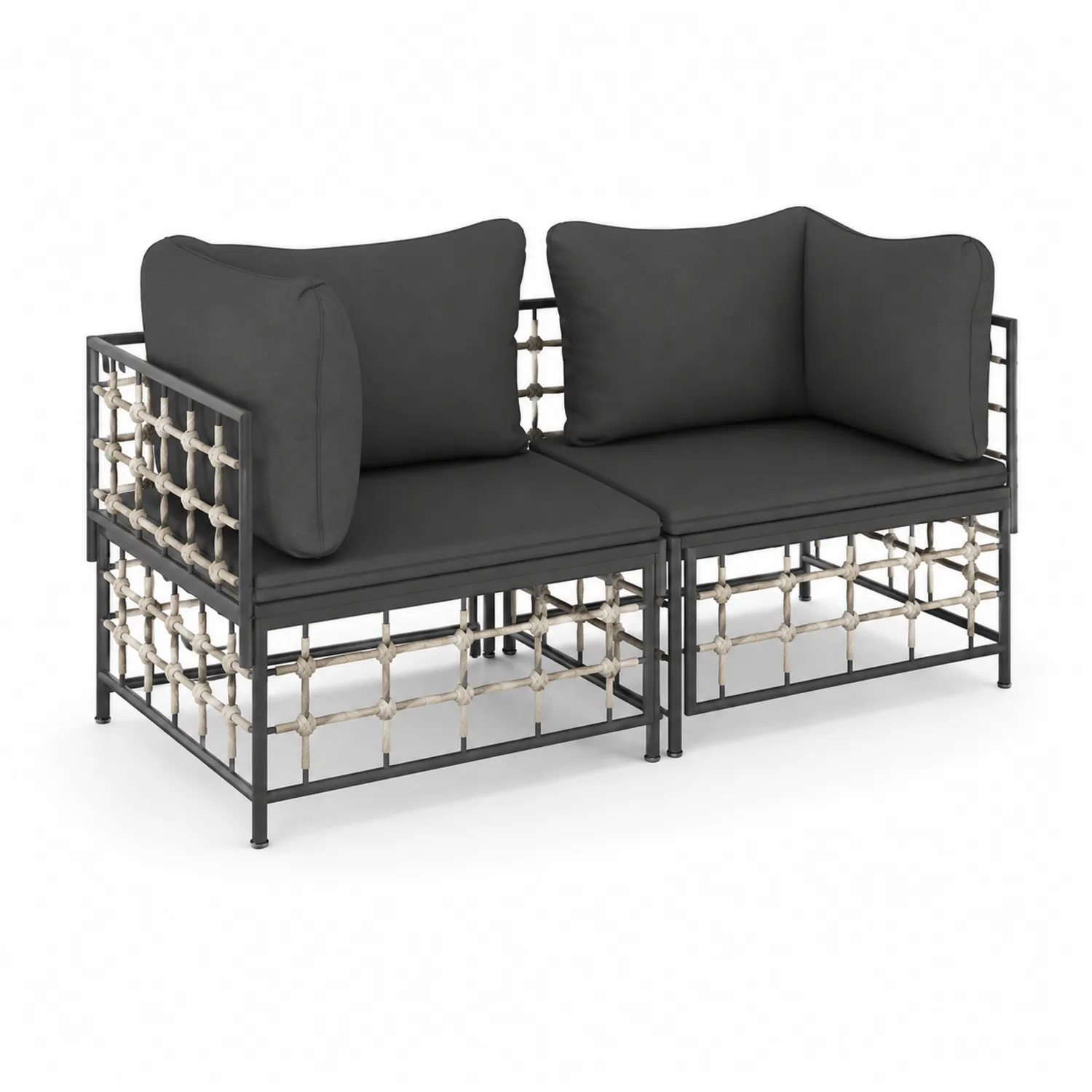 Sofa Ogrodowa Dwuczęściowa Stalowa z Poduszkami