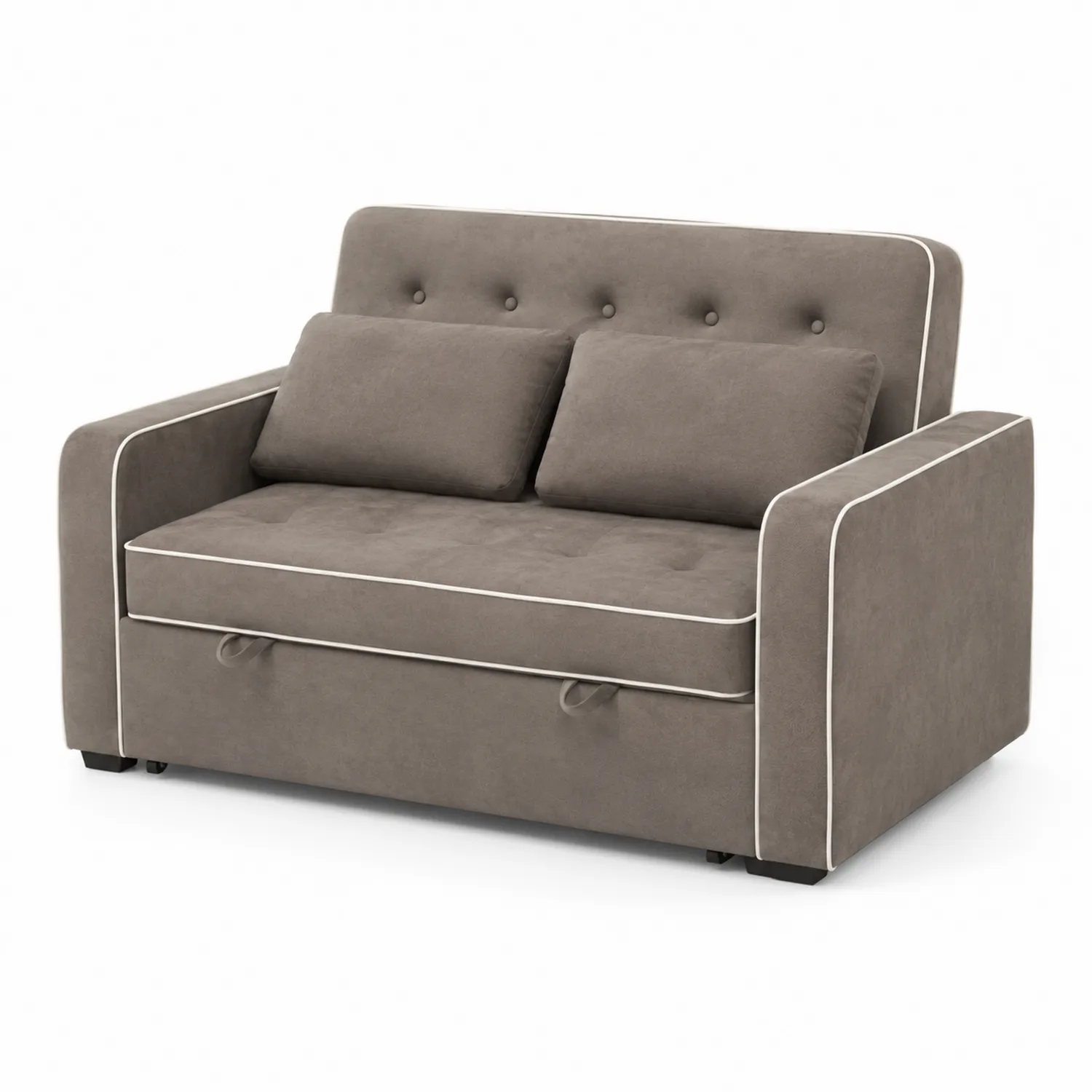 Dwuosobowa sofa rozkładana z poduszkami z tkaniny poliestrowej brązowa 140 cm