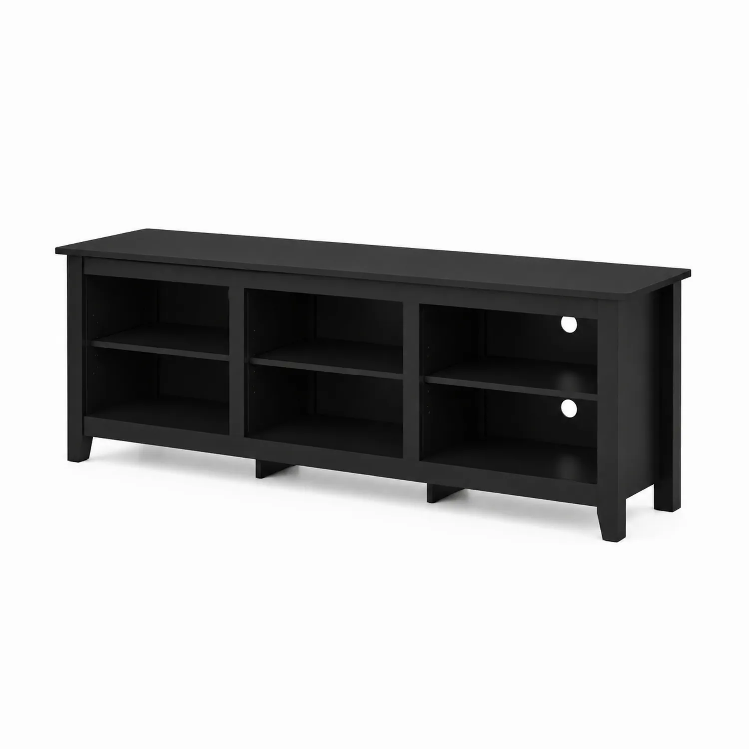 Czarna szafka RTV z płyty MDF z otwartymi półkami 152 cm