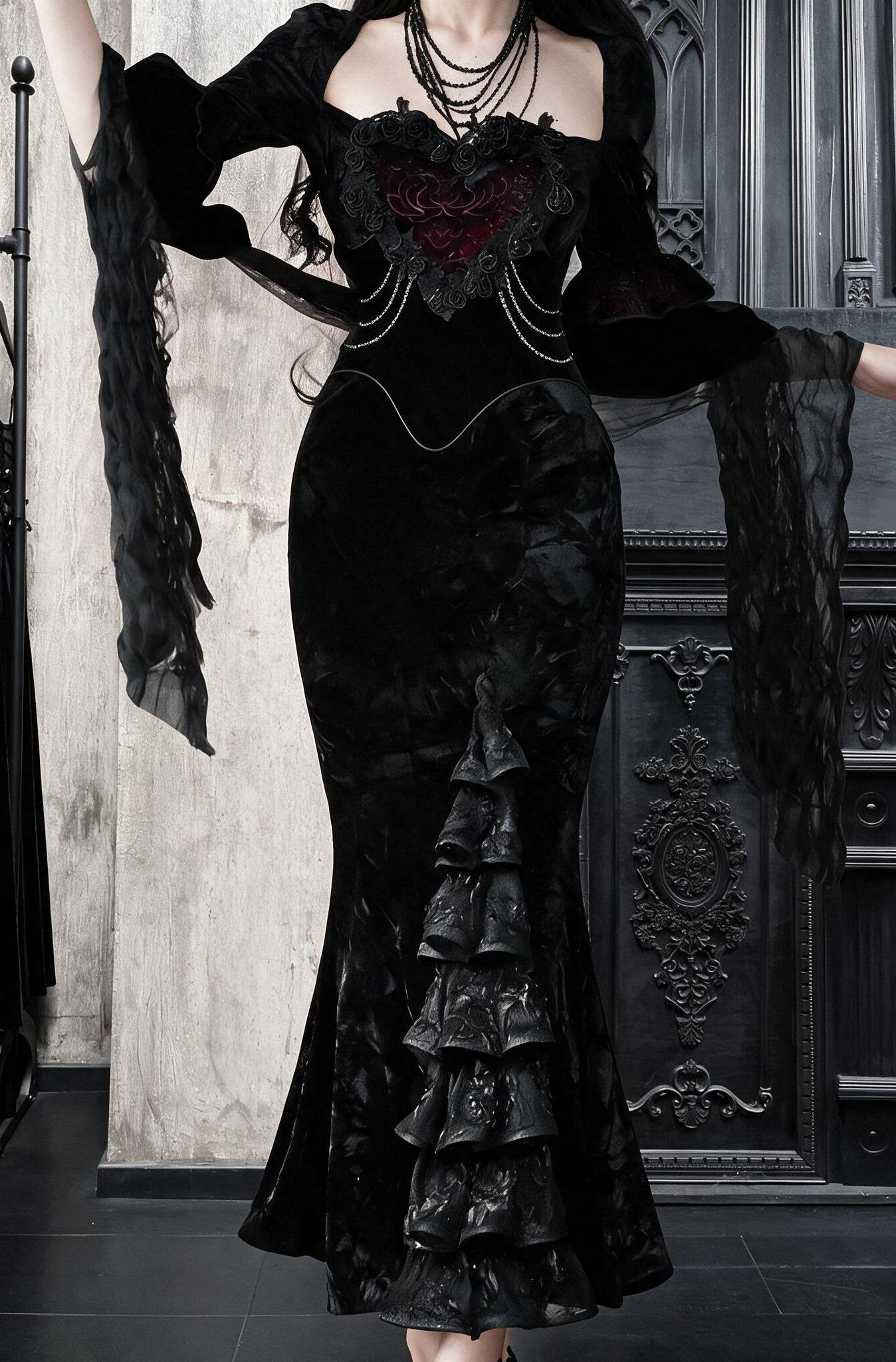 Bloody Gothic Atmosphere Velvet Strapless Mermaid Dress Winter
