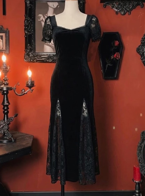 Gothic Dark Slimming Lace Pencil Long Dress