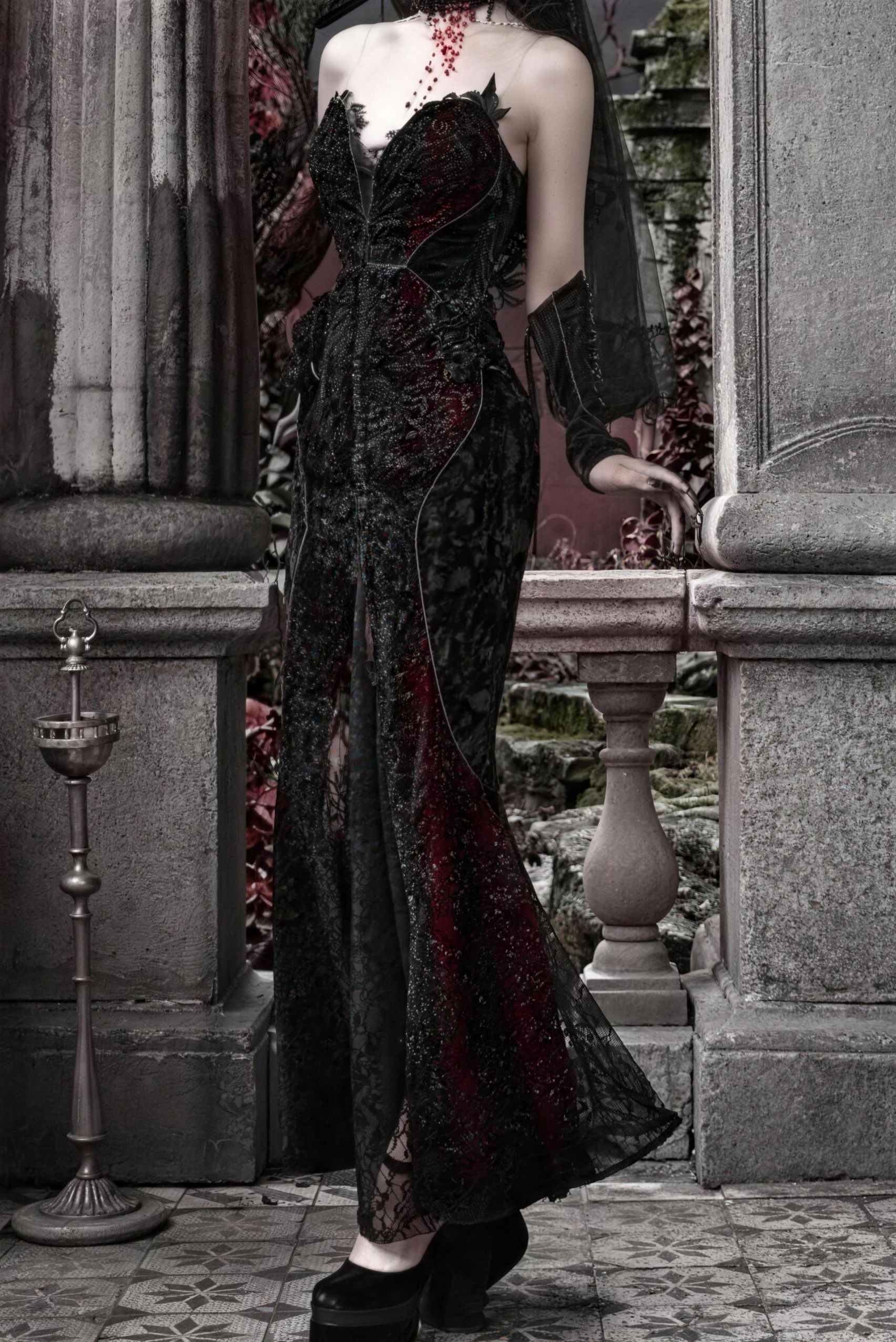 Bloody Gothic Atmosphere Velvet Strapless Mermaid Dress Winter