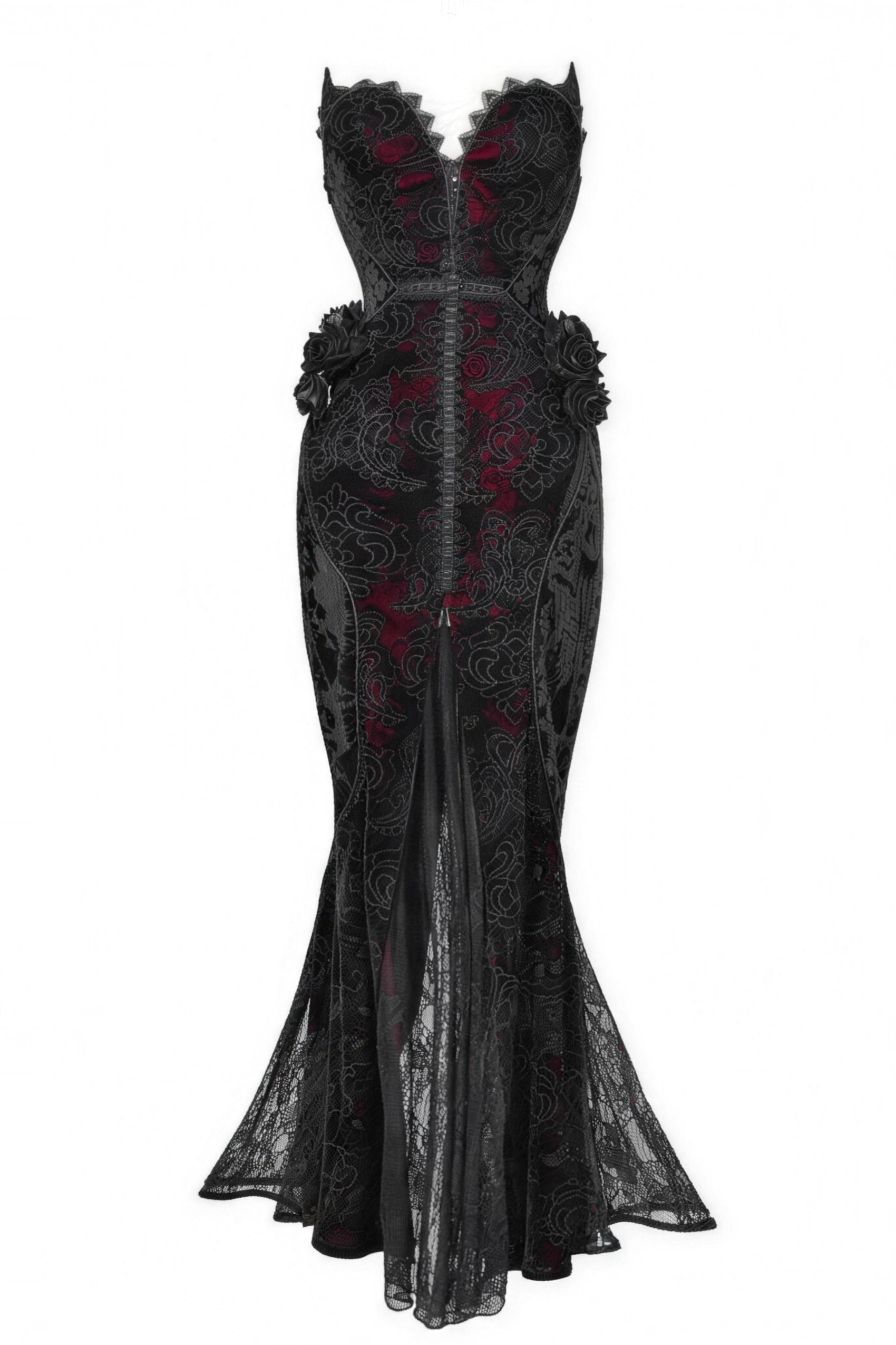 Scarlet Blood Peak Gothic Dark Atmosphere Heart Velvet Shiny Mermaid Dress