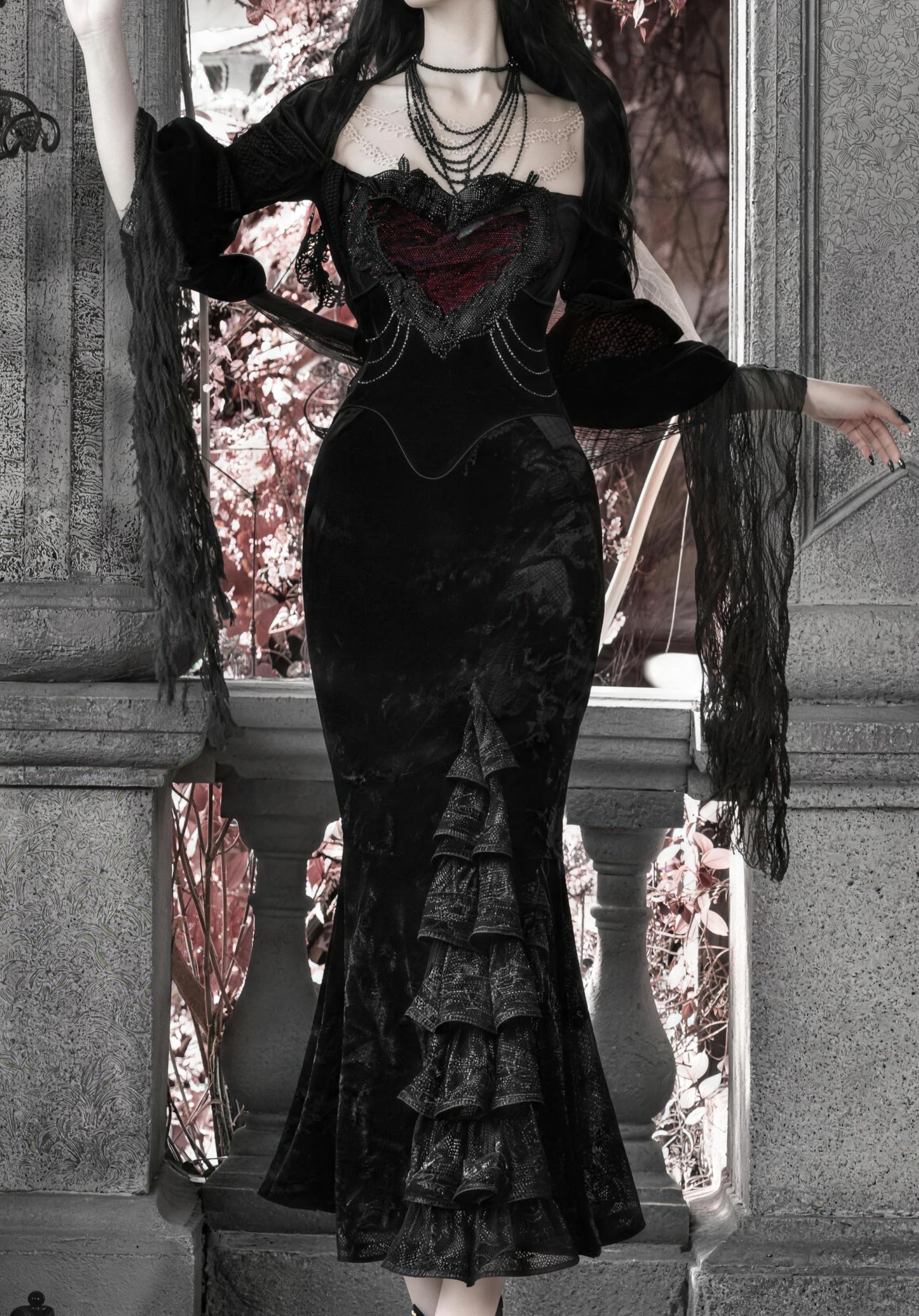Bloody Gothic Atmosphere Velvet Strapless Mermaid Dress Winter