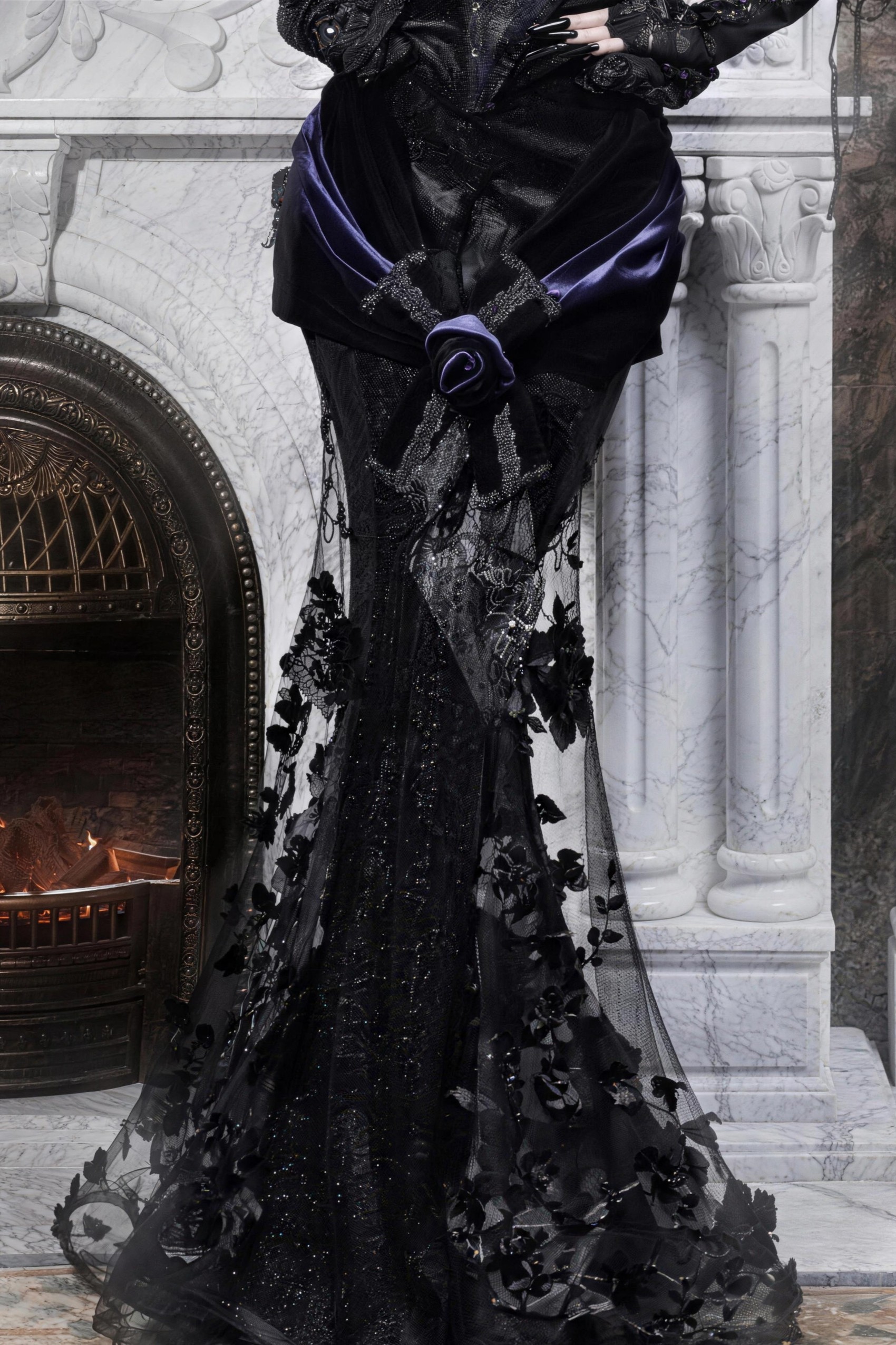 Gothic luxurious European-style beaded embroidered mermaid dress long gown for autumn