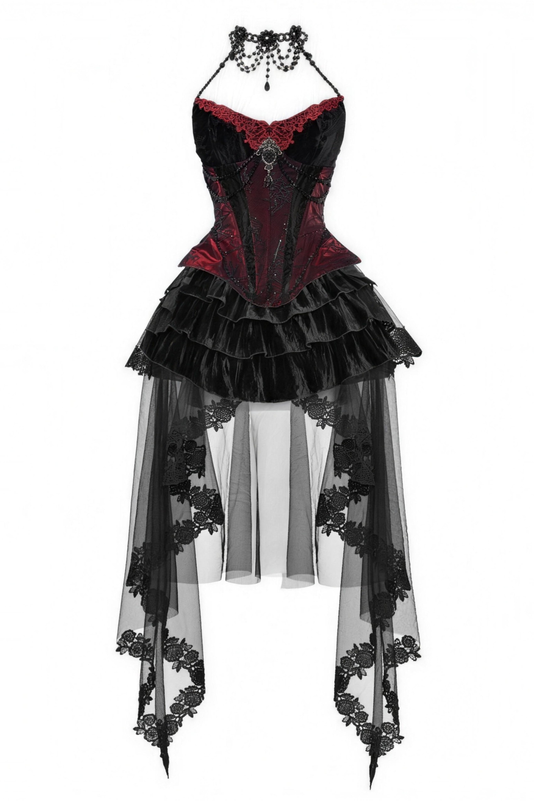 Gothic Rococo Velvet Herringbone Corset Slip Dress
