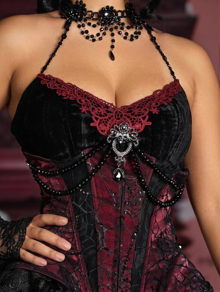 Gothic Rococo Velvet Herringbone Corset Slip Dress