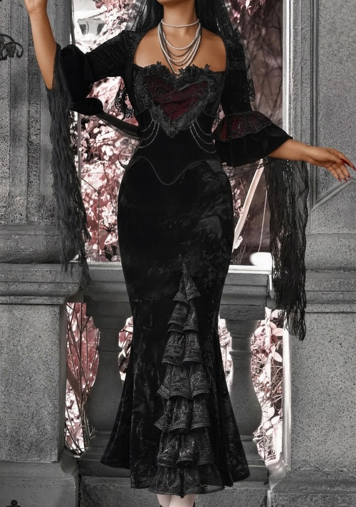 Bloody Gothic Atmosphere Velvet Strapless Mermaid Dress Winter