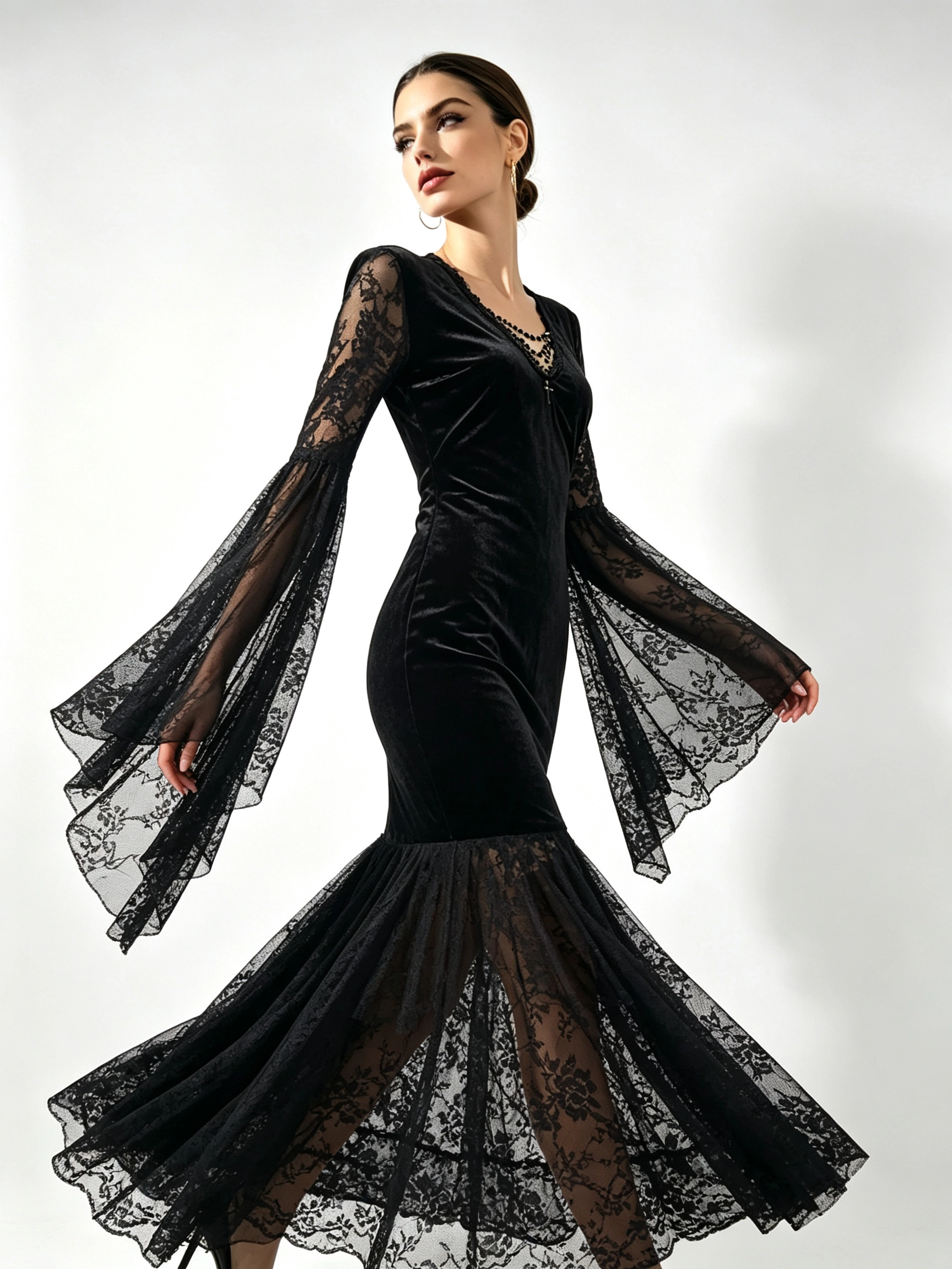 Midnight Seance Lace Bell Sleeve Dress